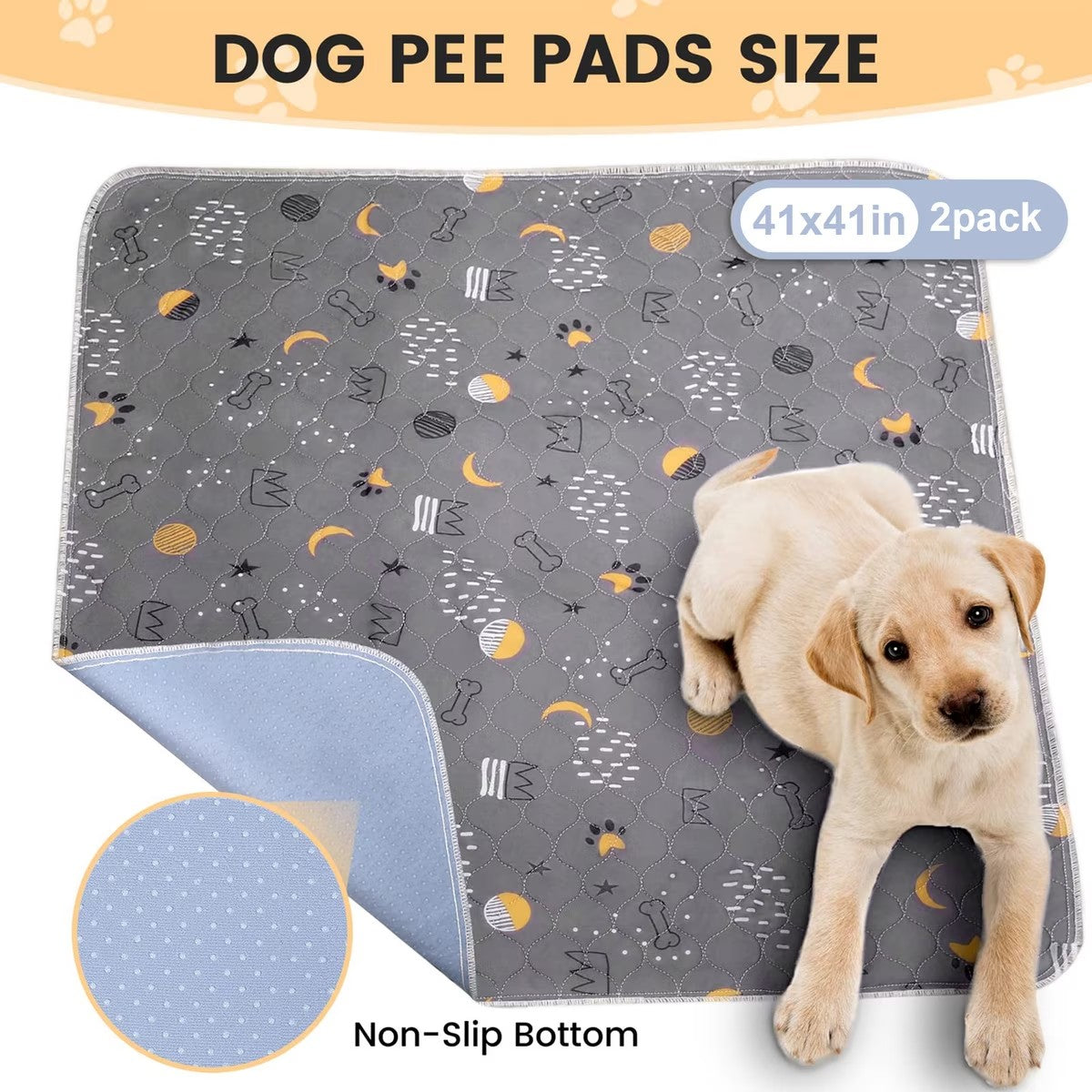 UPSKY Washable Non-Slip Fast Absorbent Dog Pee Pads, 2 count, Grey