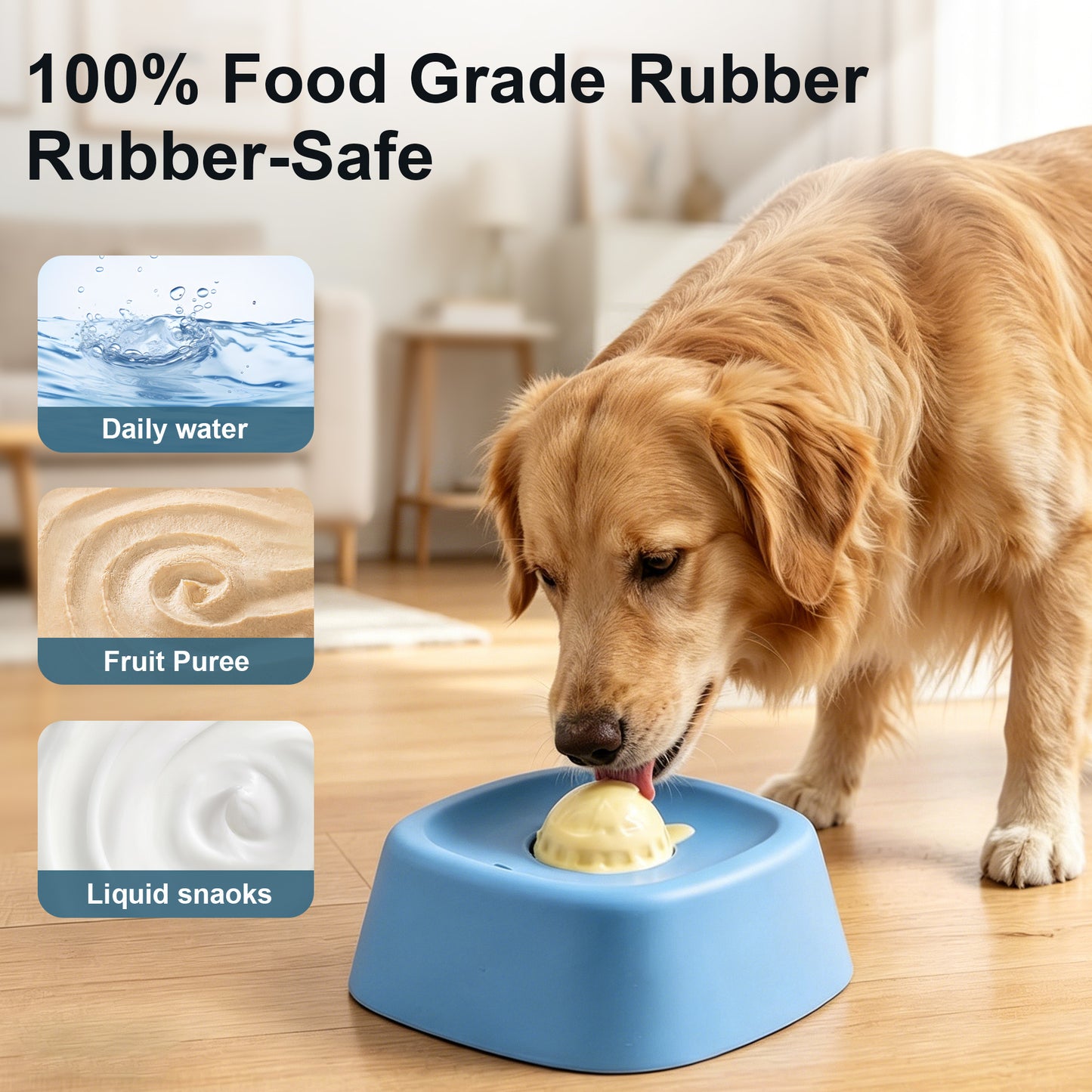 Newget Anti-Slip, Relieve Anxiety & Interactive Silicone Dog Lick Bowl Slow Feeder, Blue, Medium