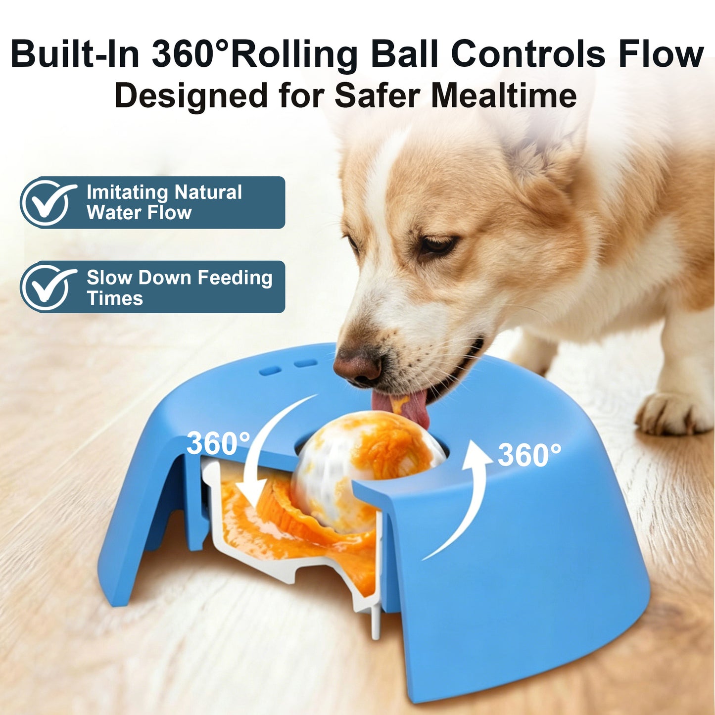 Newget Anti-Slip, Relieve Anxiety & Interactive Silicone Dog Lick Bowl Slow Feeder, Blue, Medium