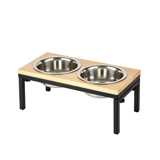 Newget Neck Support Food & Water Stainless Steel Dog & Cat Elevated Double Bowl Feeder with Stand, Medium
