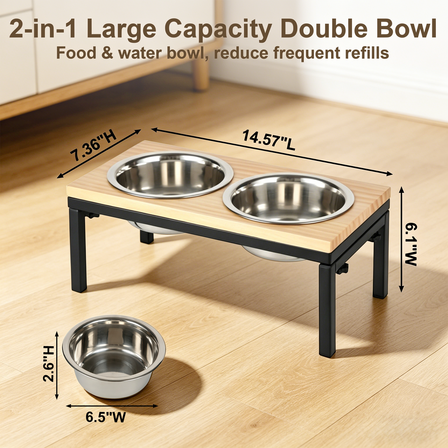 Newget Neck Support Food & Water Stainless Steel Dog & Cat Elevated Double Bowl Feeder with Stand, Medium