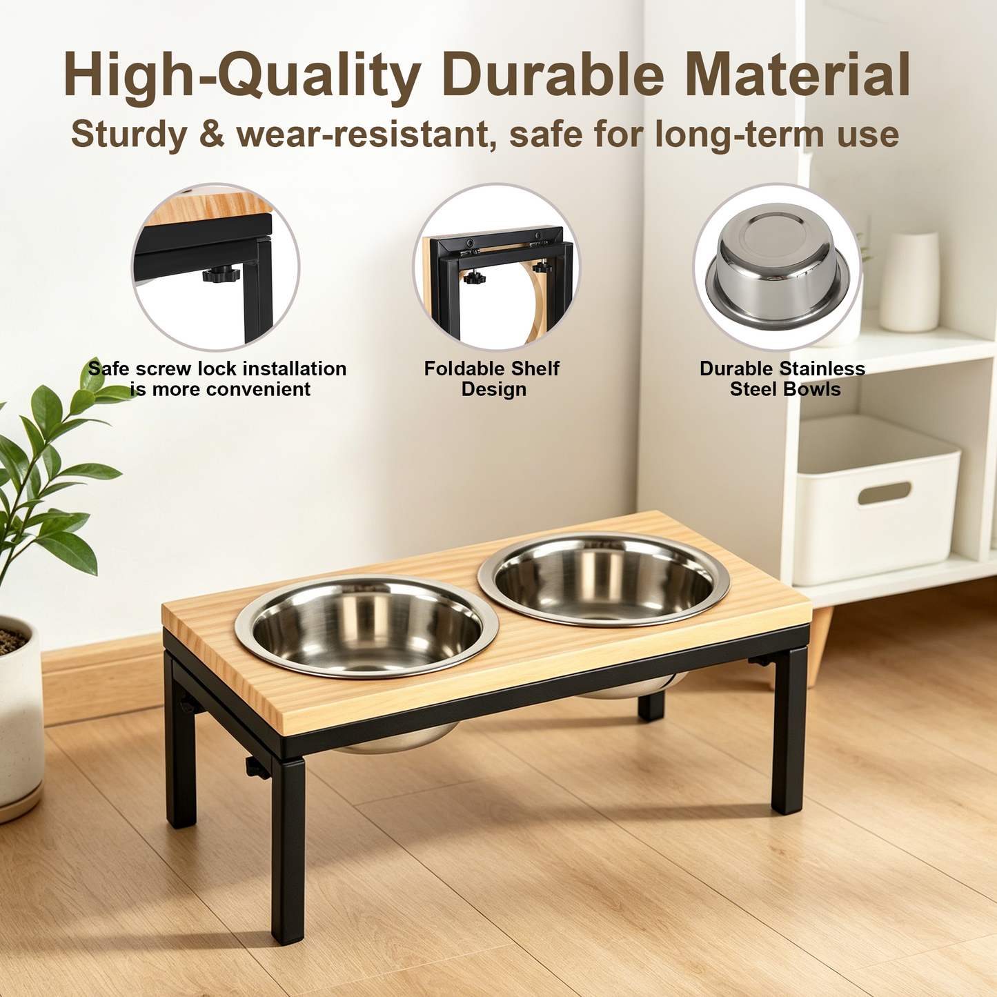 Newget Neck Support Food & Water Stainless Steel Dog & Cat Elevated Double Bowl Feeder with Stand, Medium