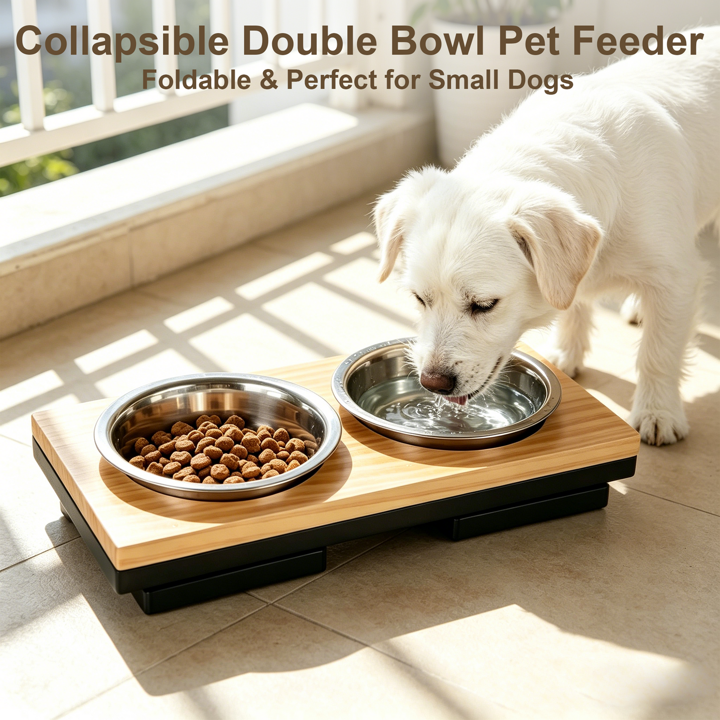 Newget Neck Support Food & Water Stainless Steel Dog & Cat Elevated Double Bowl Feeder with Stand, Medium