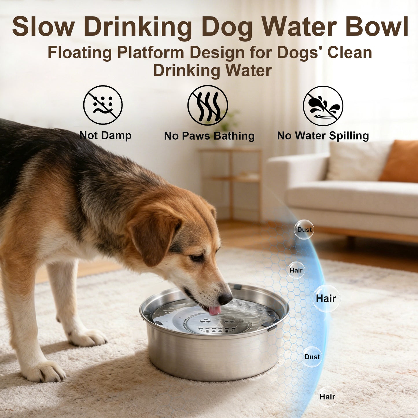 Newget 304 Stainless Steel Floating Anti-Splash & No Wet Mouth Design Stable Base Dog Water Bowl, Medium: 3-L