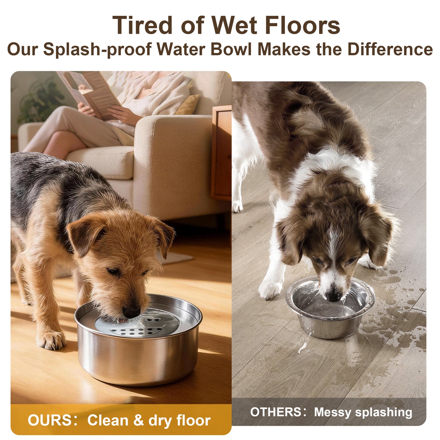 Newget 304 Stainless Steel Floating Anti-Splash & No Wet Mouth Design Stable Base Dog Water Bowl, Medium: 3-L