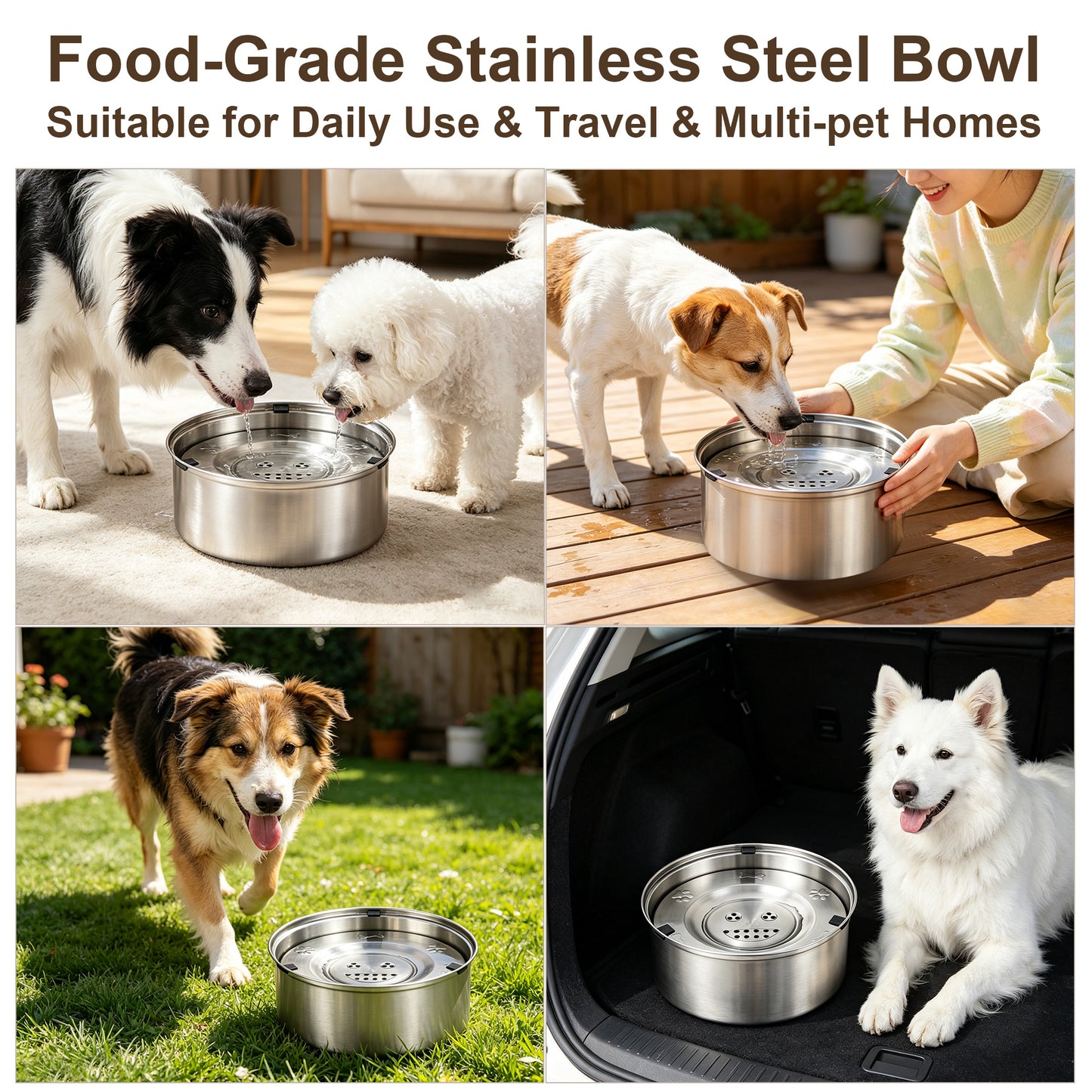 Newget 304 Stainless Steel Floating Anti-Splash & No Wet Mouth Design Stable Base Dog Water Bowl, Medium: 3-L
