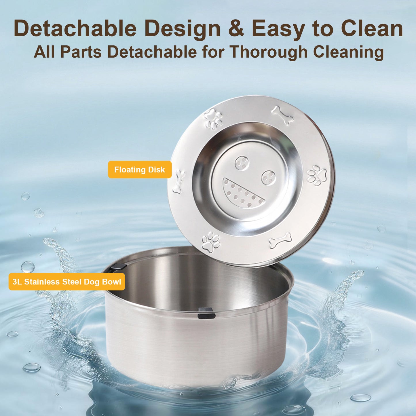 Newget 304 Stainless Steel Floating Anti-Splash & No Wet Mouth Design Stable Base Dog Water Bowl, Medium: 3-L