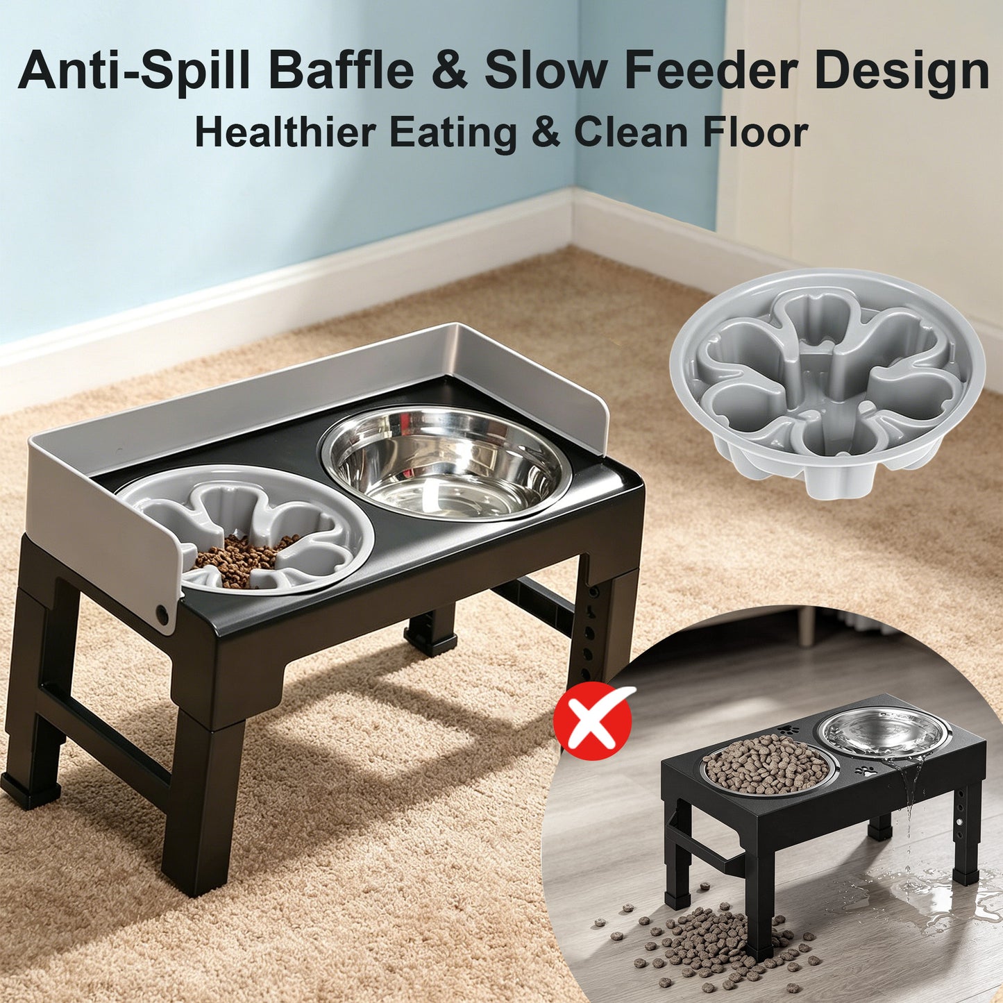 Newget Adjustable Height Raised Elevated Acrylic Dog Bowl, Medium