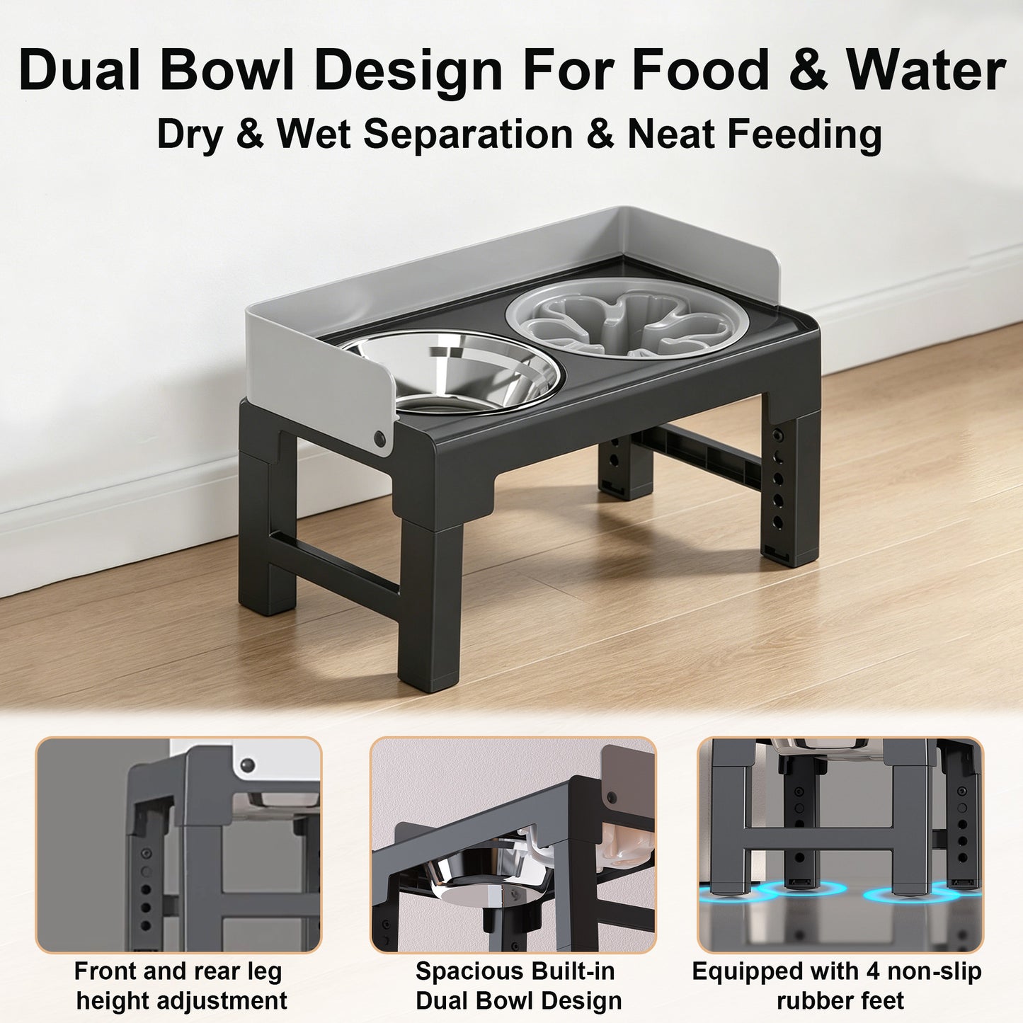 Newget Adjustable Height Raised Elevated Acrylic Dog Bowl, Medium