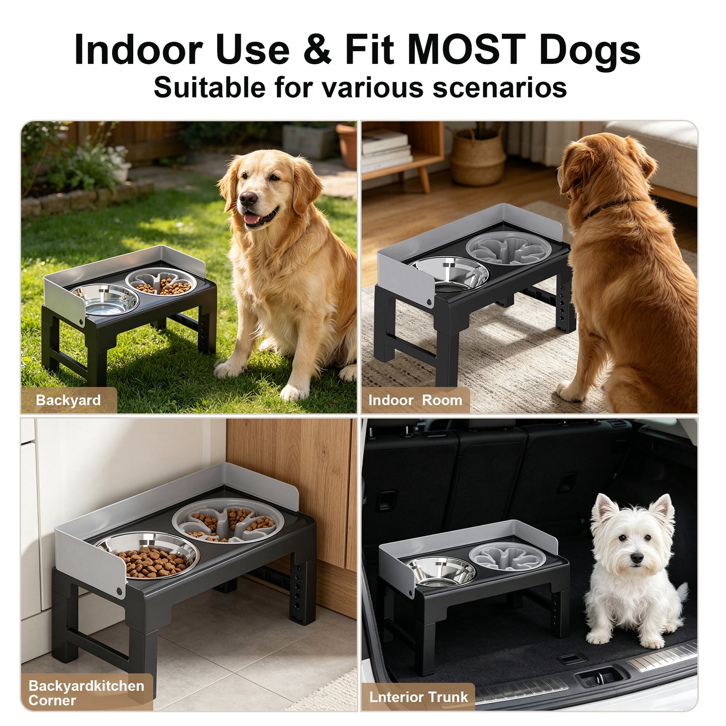 Newget Adjustable Height Raised Elevated Acrylic Dog Bowl, Medium