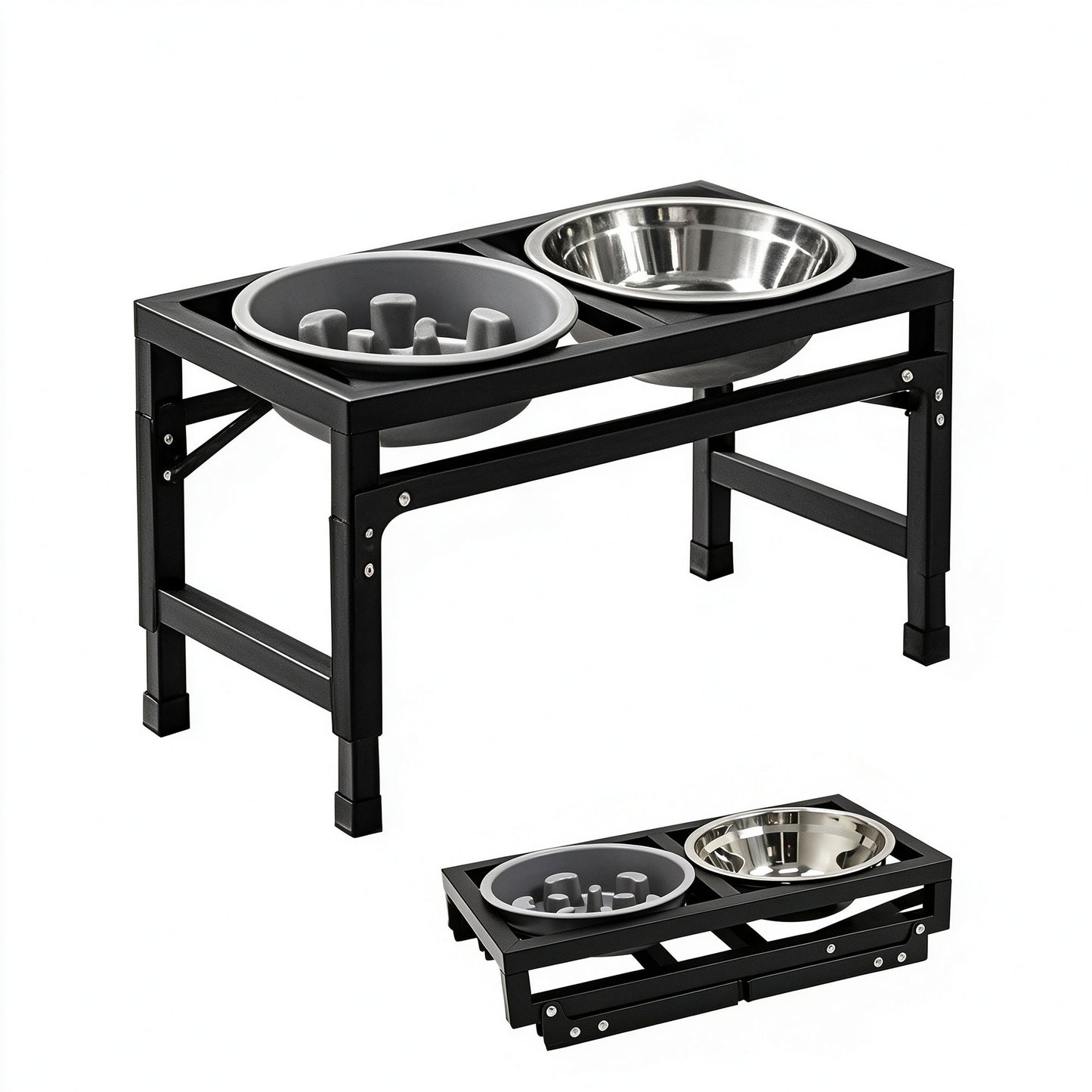Newget 3-Speed Height Adjustable Raised Elevated Stainless Steel Dog Bowl, Medium