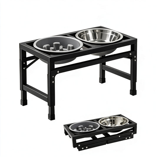Newget 3-Speed Height Adjustable Raised Elevated Stainless Steel Dog Bowl, Medium