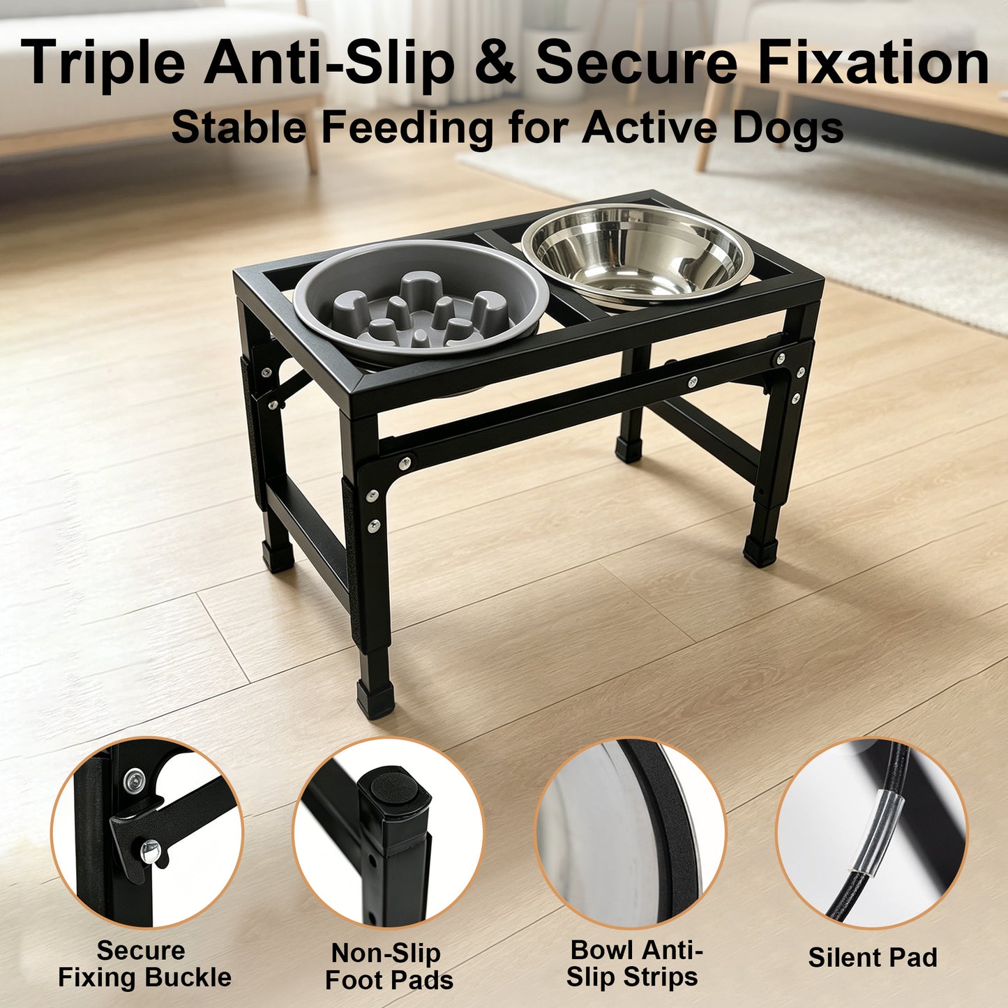 Newget 3-Speed Height Adjustable Raised Elevated Stainless Steel Dog Bowl, Medium