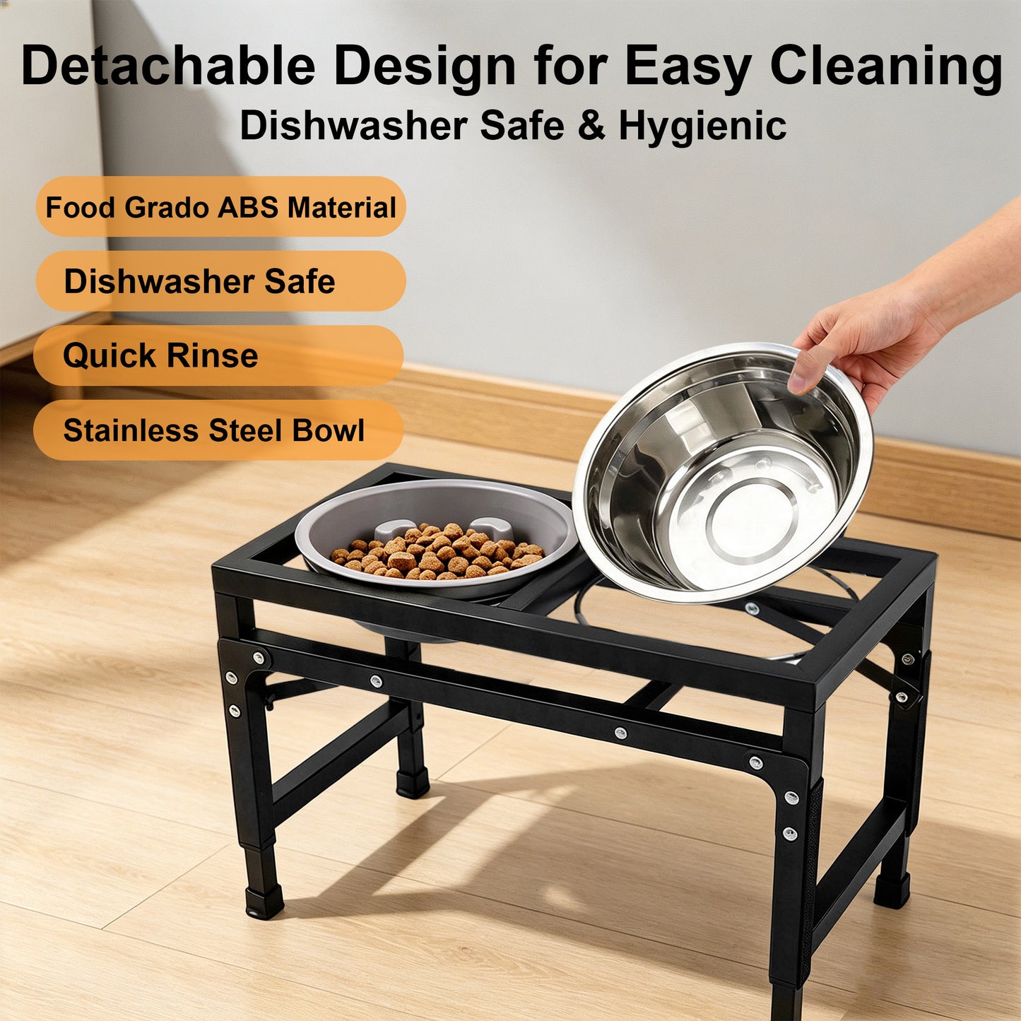 Newget 3-Speed Height Adjustable Raised Elevated Stainless Steel Dog Bowl, Medium