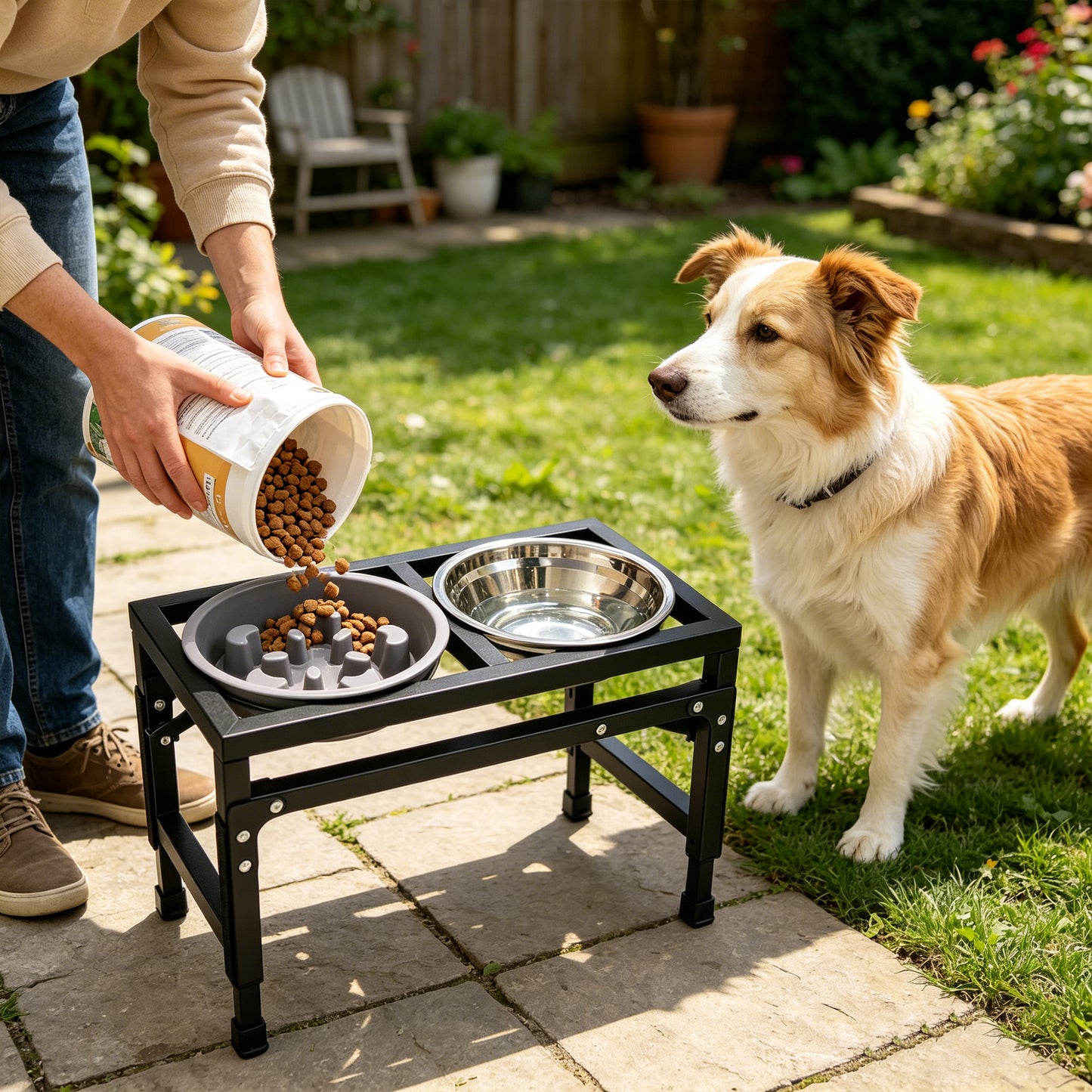 Newget 3-Speed Height Adjustable Raised Elevated Stainless Steel Dog Bowl, Medium