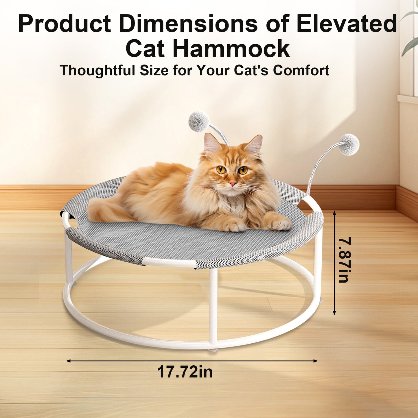 Twinsing Elevated Hammock with Interactive Pom-Pom Toys Cat Bed, Grey