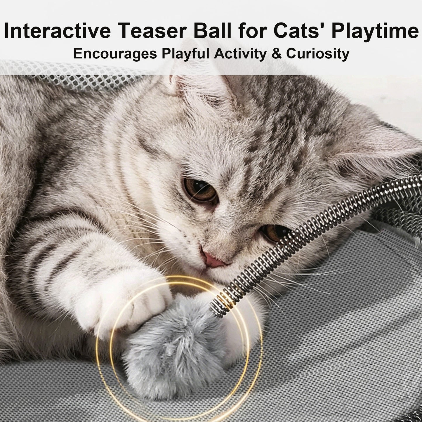 Twinsing Elevated Hammock with Interactive Pom-Pom Toys Cat Bed, Grey