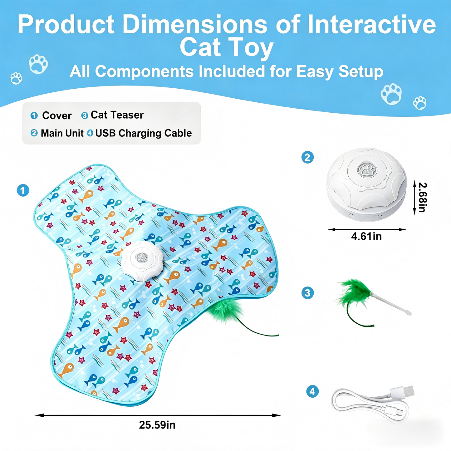 Twinsing Automatic Interactive Hide & Seek Toy with 360 Degree Random Movement & 3 Speed Settings Rechargeable Cat Toy, Blue