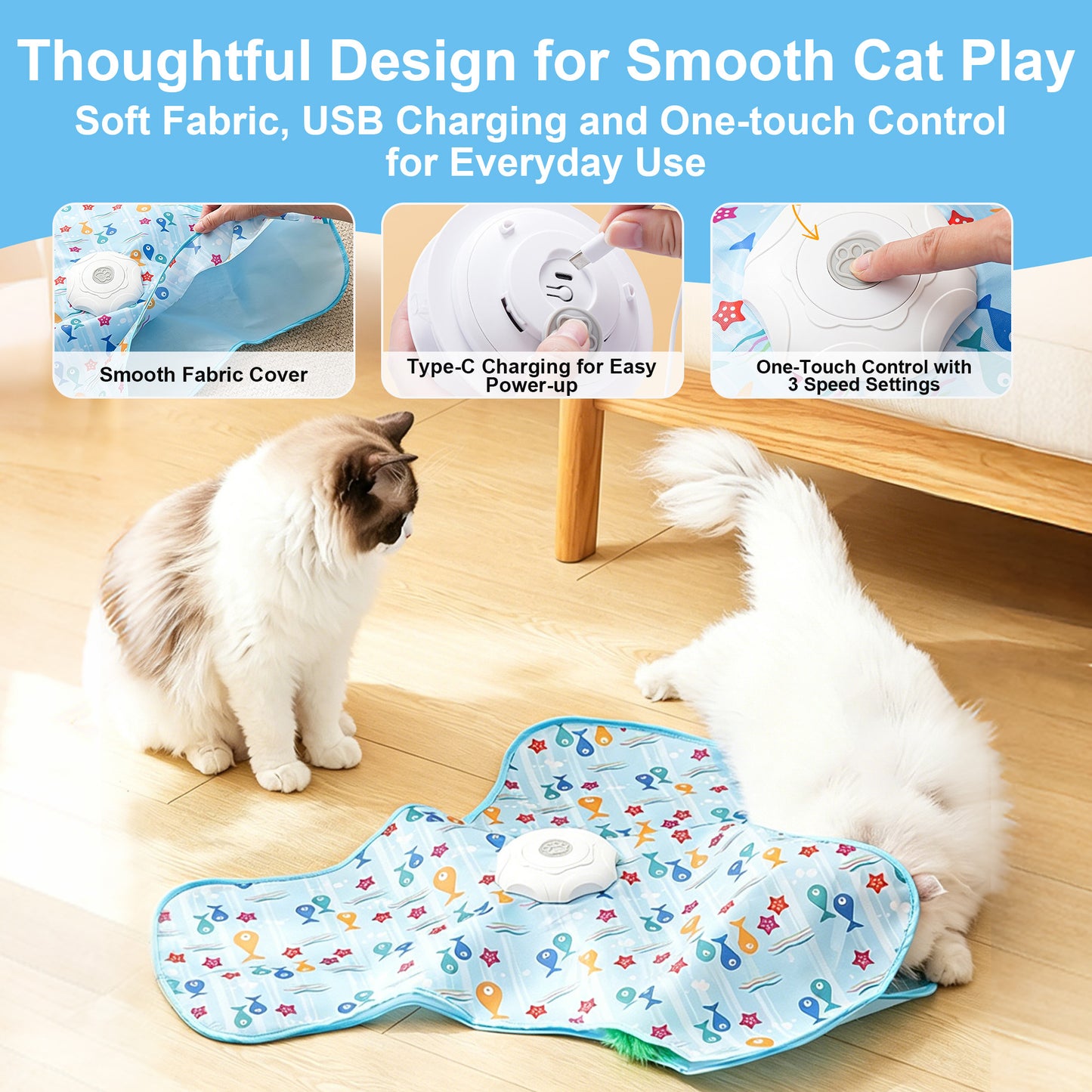 Twinsing Automatic Interactive Hide & Seek Toy with 360 Degree Random Movement & 3 Speed Settings Rechargeable Cat Toy, Blue