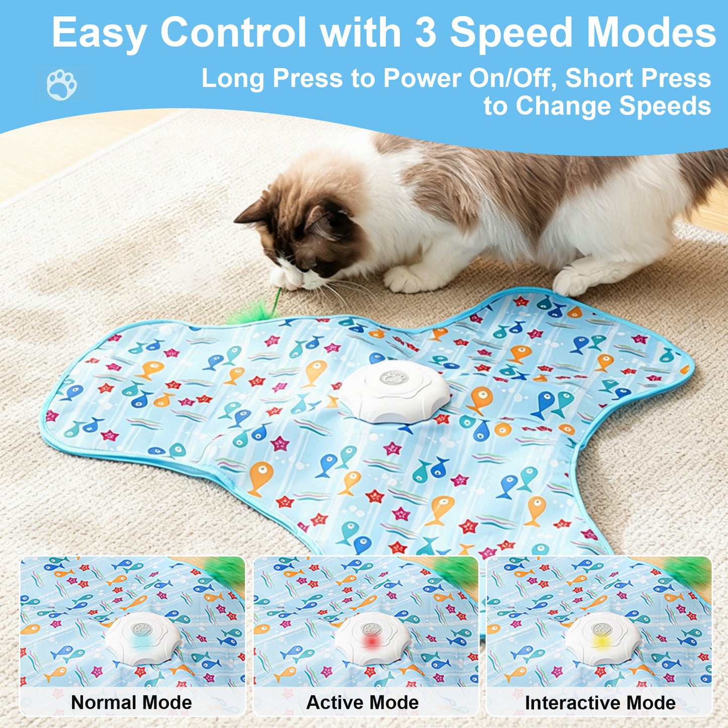 Twinsing Automatic Interactive Hide & Seek Toy with 360 Degree Random Movement & 3 Speed Settings Rechargeable Cat Toy, Blue