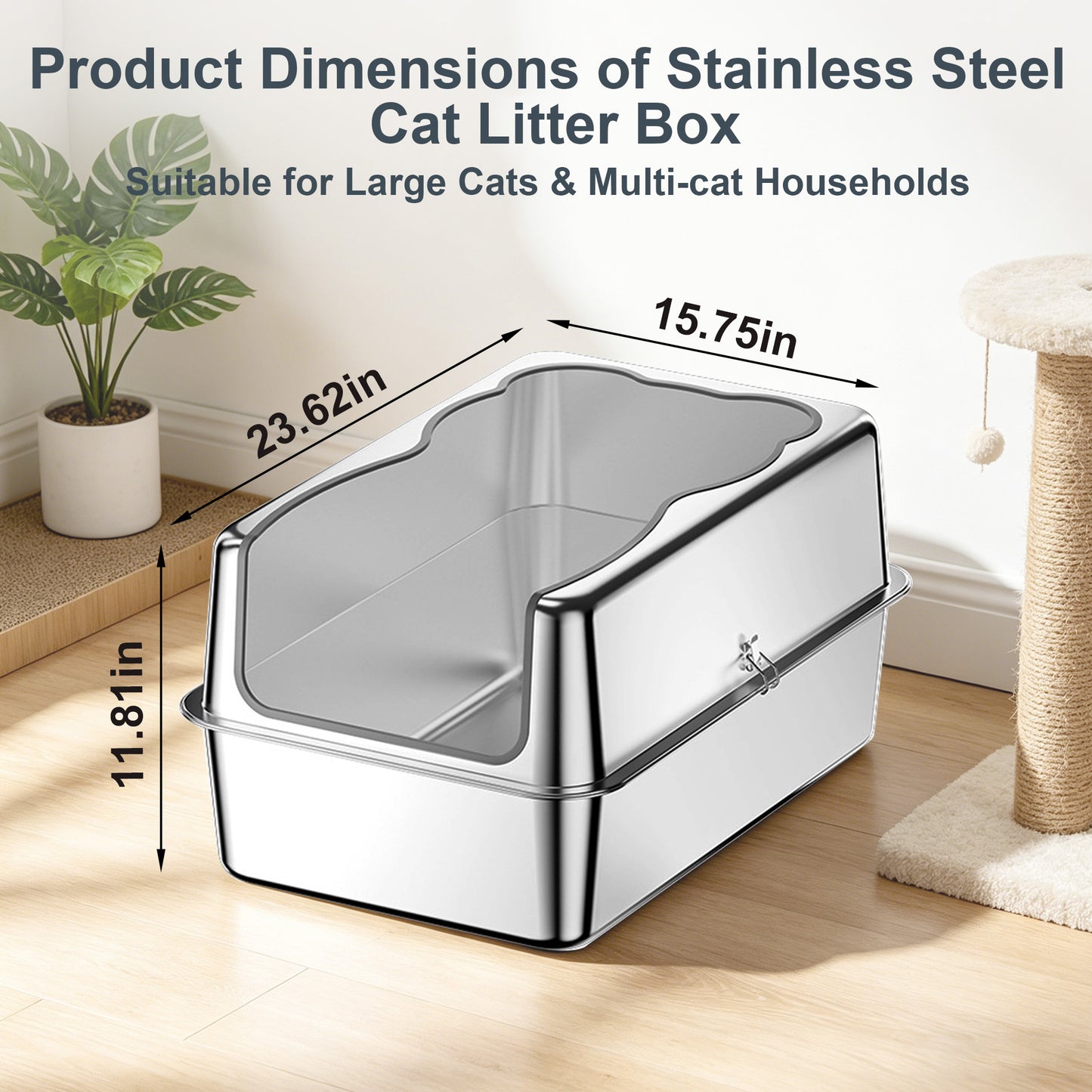 Twinsing Removable Structure Stainless Steel with High Sides Cat Litter Box, Large: 23.6 x 15.7 x 11.8-in