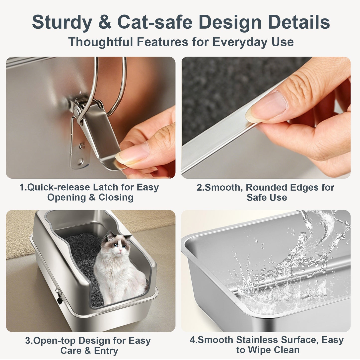 Twinsing Removable Structure Stainless Steel with High Sides Cat Litter Box, Large: 23.6 x 15.7 x 11.8-in