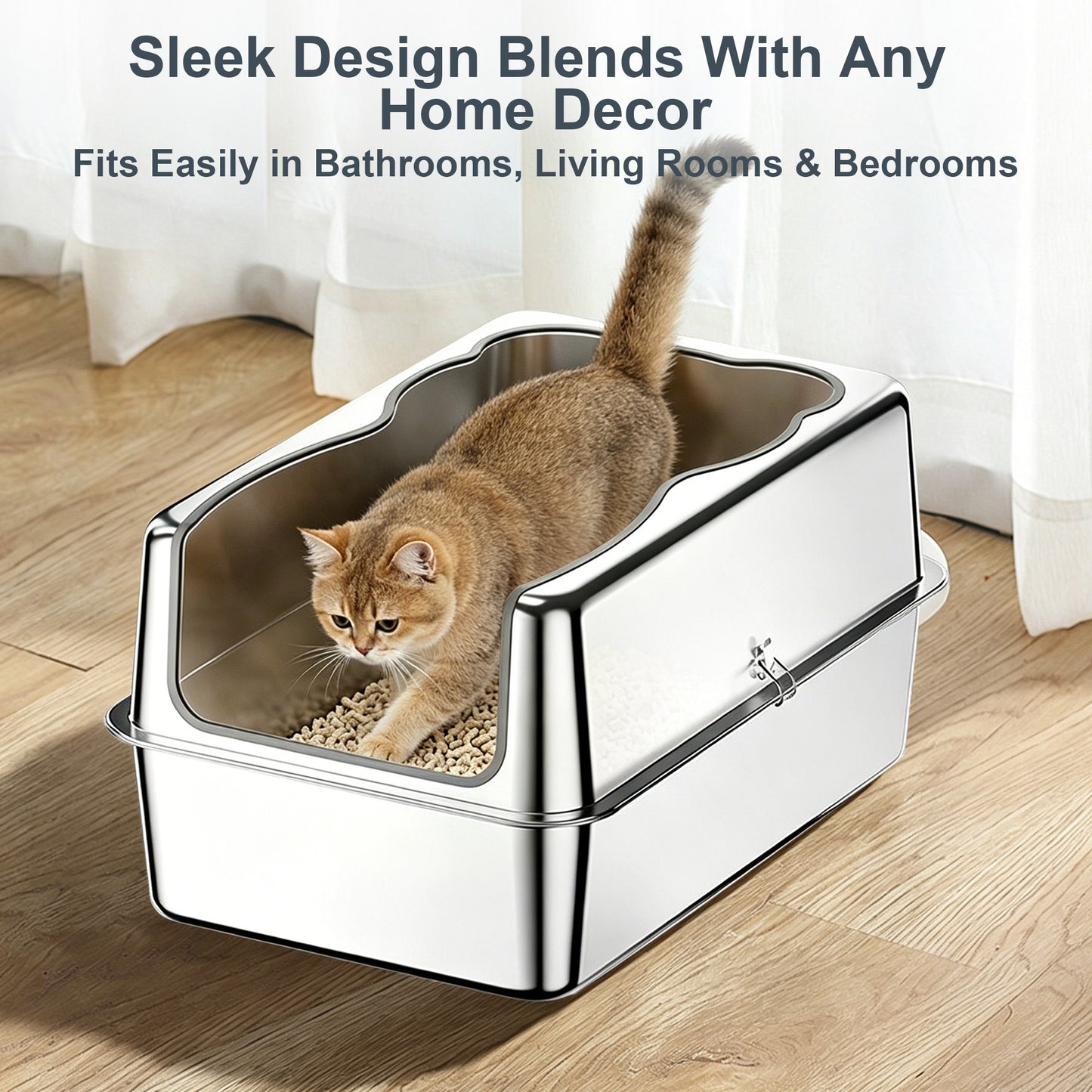 Twinsing Removable Structure Stainless Steel with High Sides Cat Litter Box, Large: 23.6 x 15.7 x 11.8-in