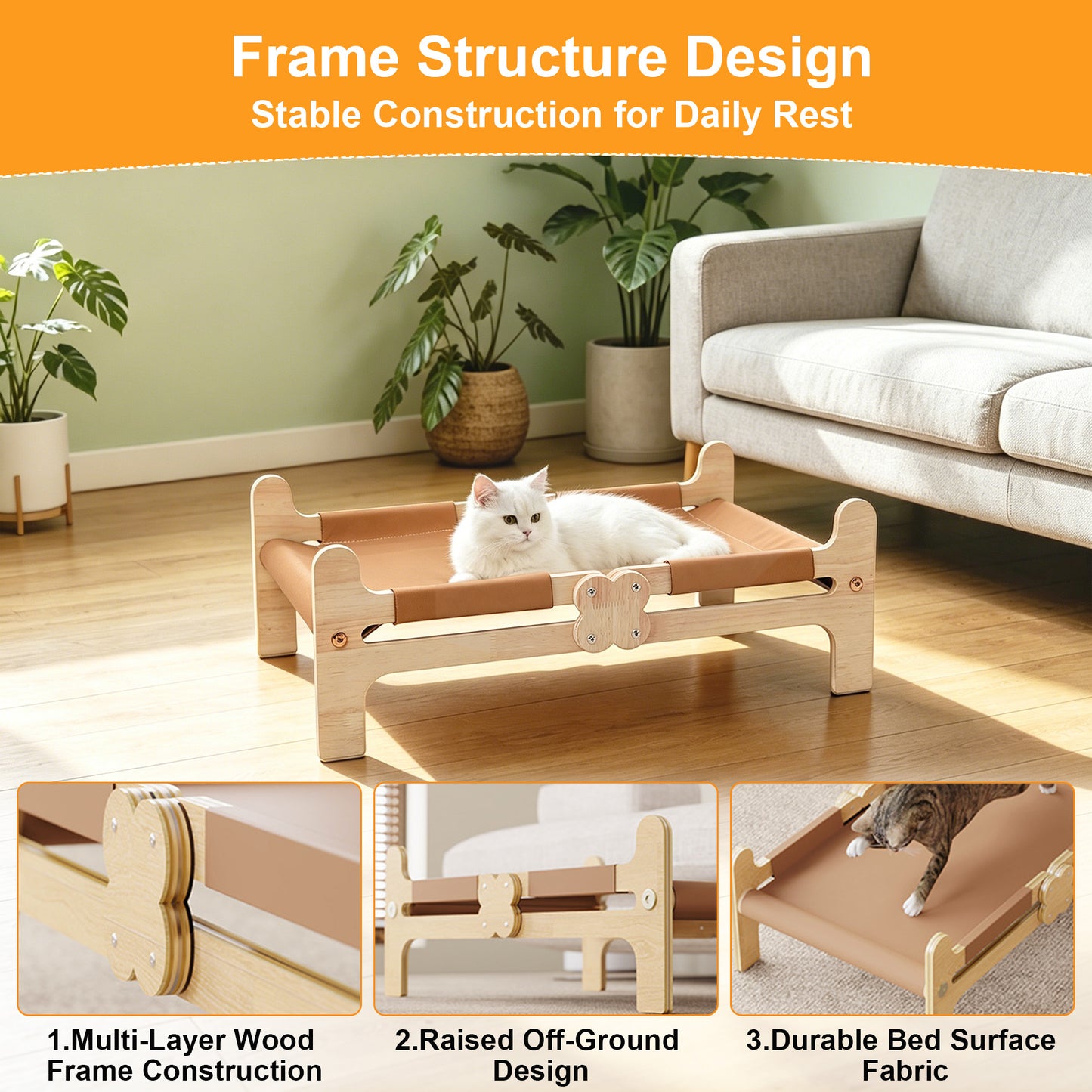 Twinsing Wooden Hammock Breathable Couch with Scratch-Resistant Fabric Elevated Dog & Cat Bed