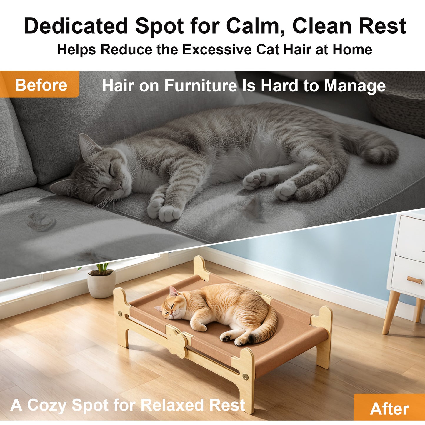 Twinsing Wooden Hammock Breathable Couch with Scratch-Resistant Fabric Elevated Dog & Cat Bed