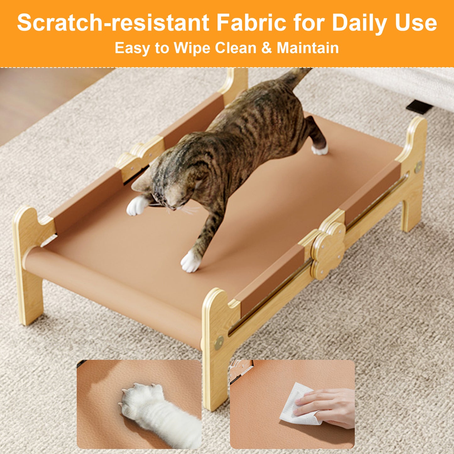Twinsing Wooden Hammock Breathable Couch with Scratch-Resistant Fabric Elevated Dog & Cat Bed