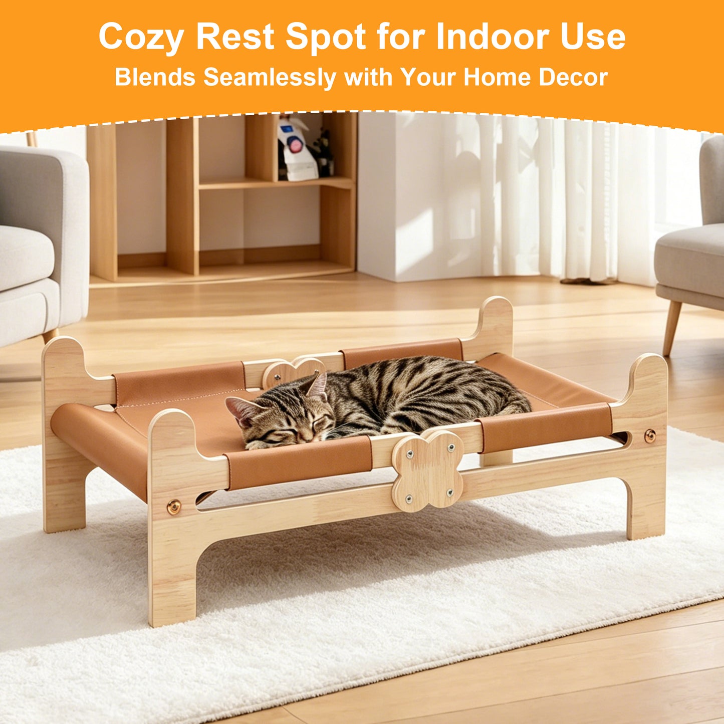 Twinsing Wooden Hammock Breathable Couch with Scratch-Resistant Fabric Elevated Dog & Cat Bed