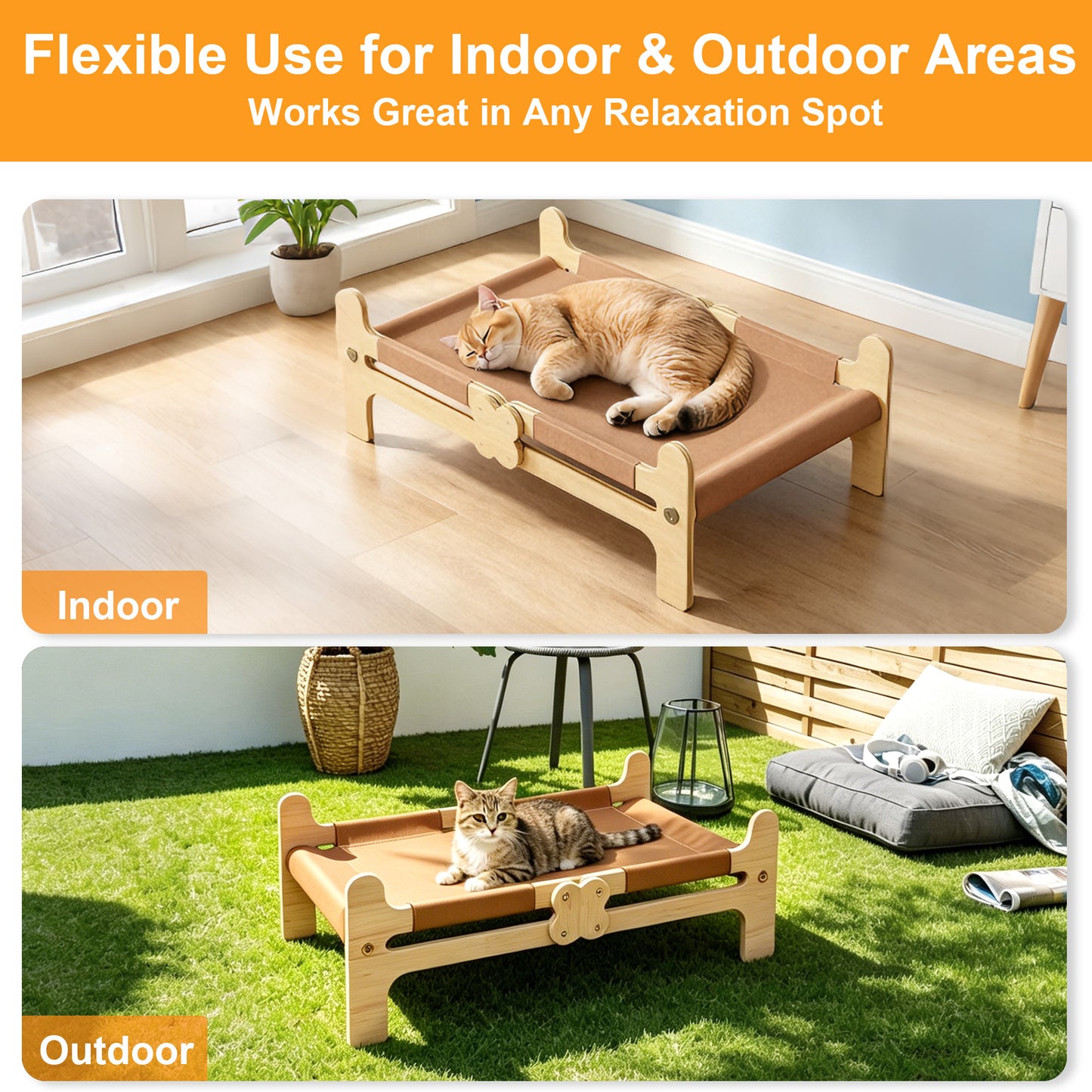 Twinsing Wooden Hammock Breathable Couch with Scratch-Resistant Fabric Elevated Dog & Cat Bed