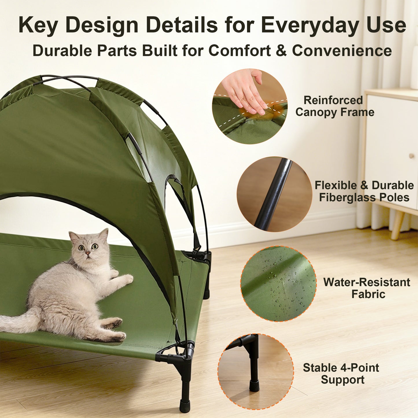 Twinsing Indoor Outdoor Camping Backyard Portable Raised Cot Waterproof Cooling Tent Elevated Dog & Cat Bed, Green