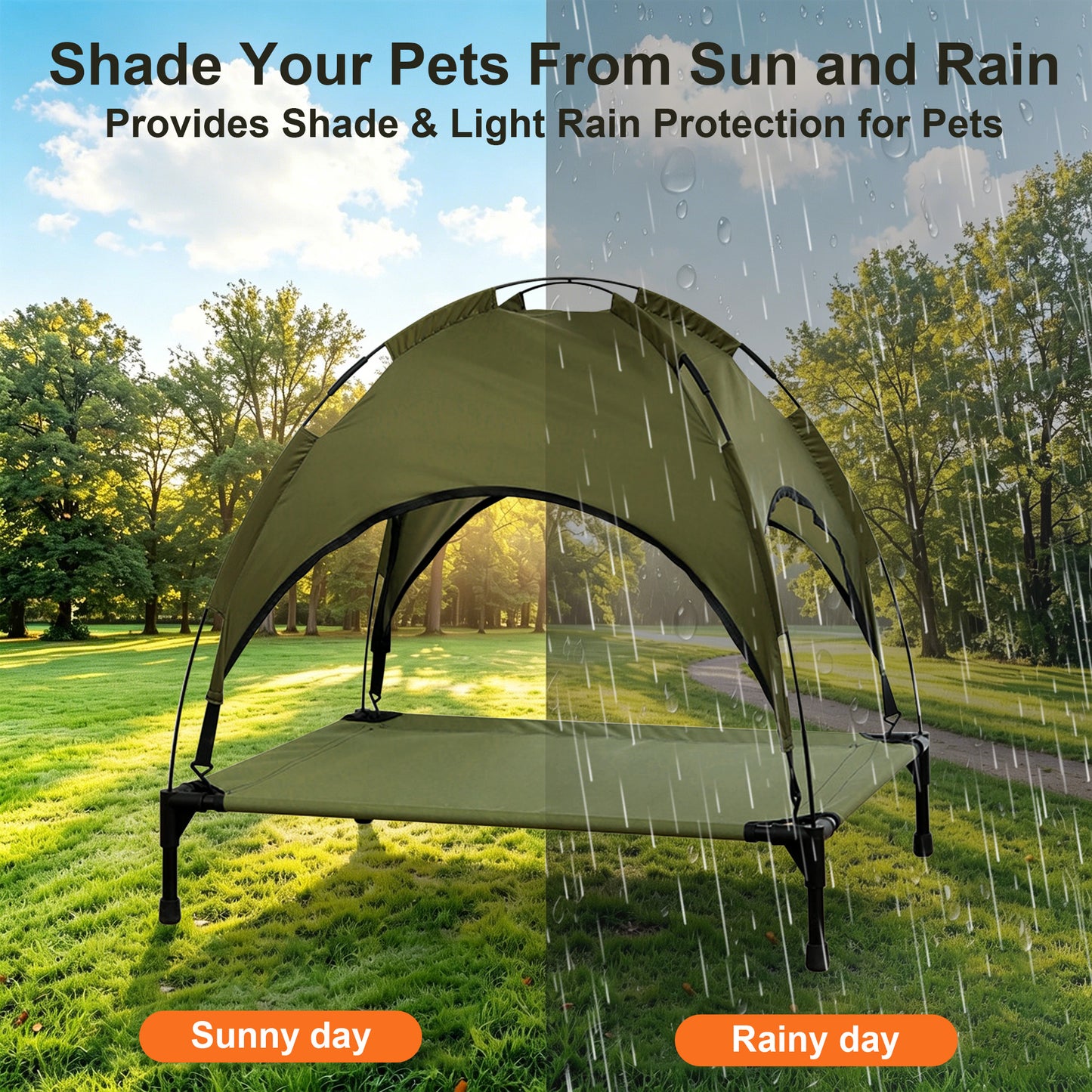 Twinsing Indoor Outdoor Camping Backyard Portable Raised Cot Waterproof Cooling Tent Elevated Dog & Cat Bed, Green