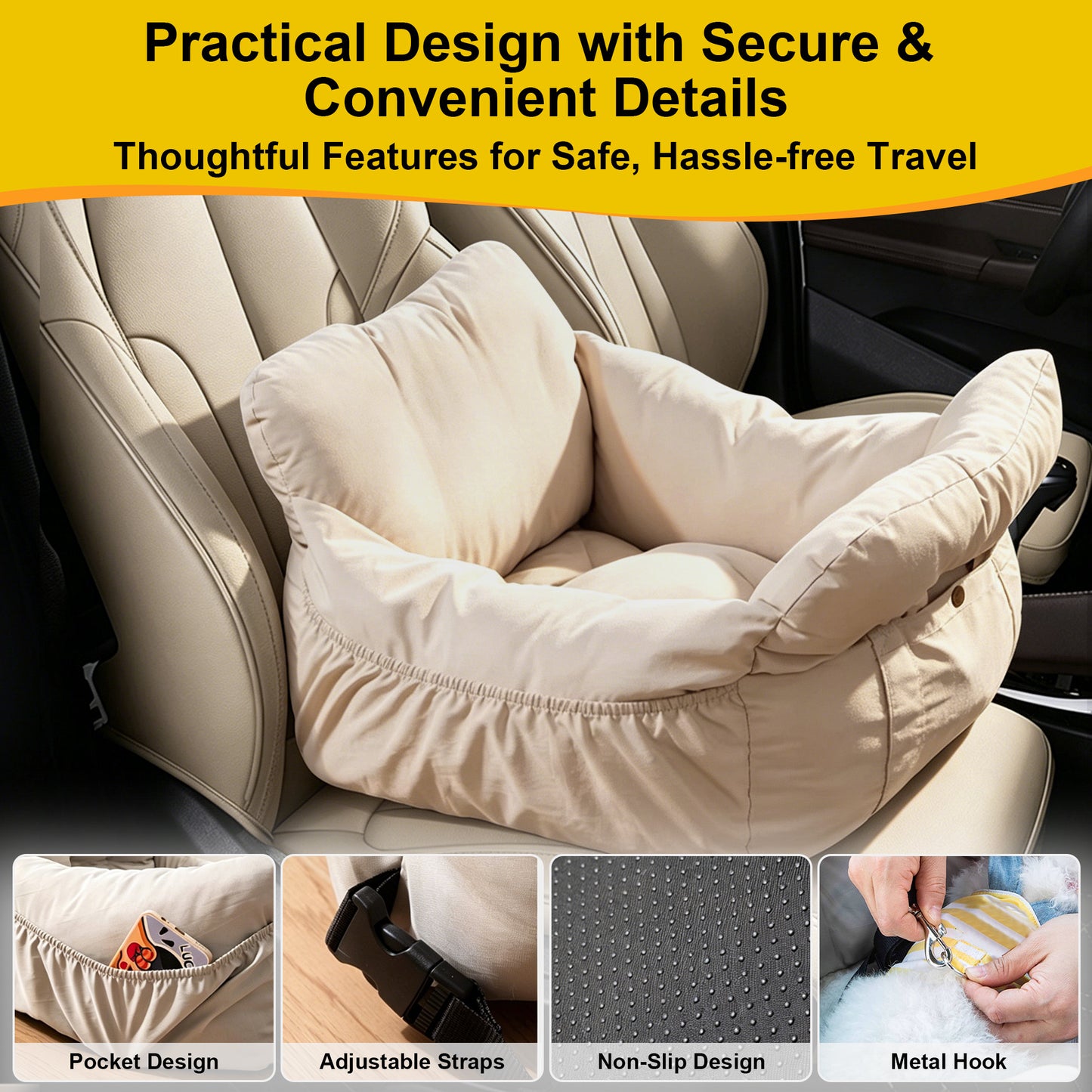 Twinsing Multi-Use Portable Waterproof Dog Booster Seat Carrier with Adjustable Height, Beige