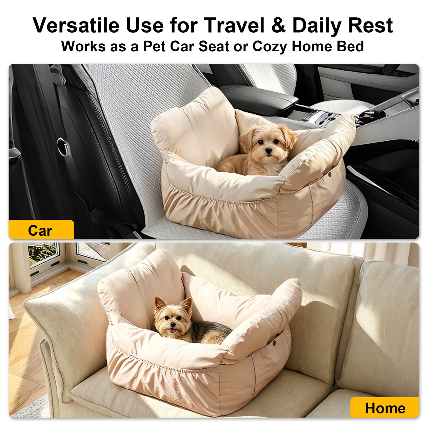 Twinsing Multi-Use Portable Waterproof Dog Booster Seat Carrier with Adjustable Height, Beige
