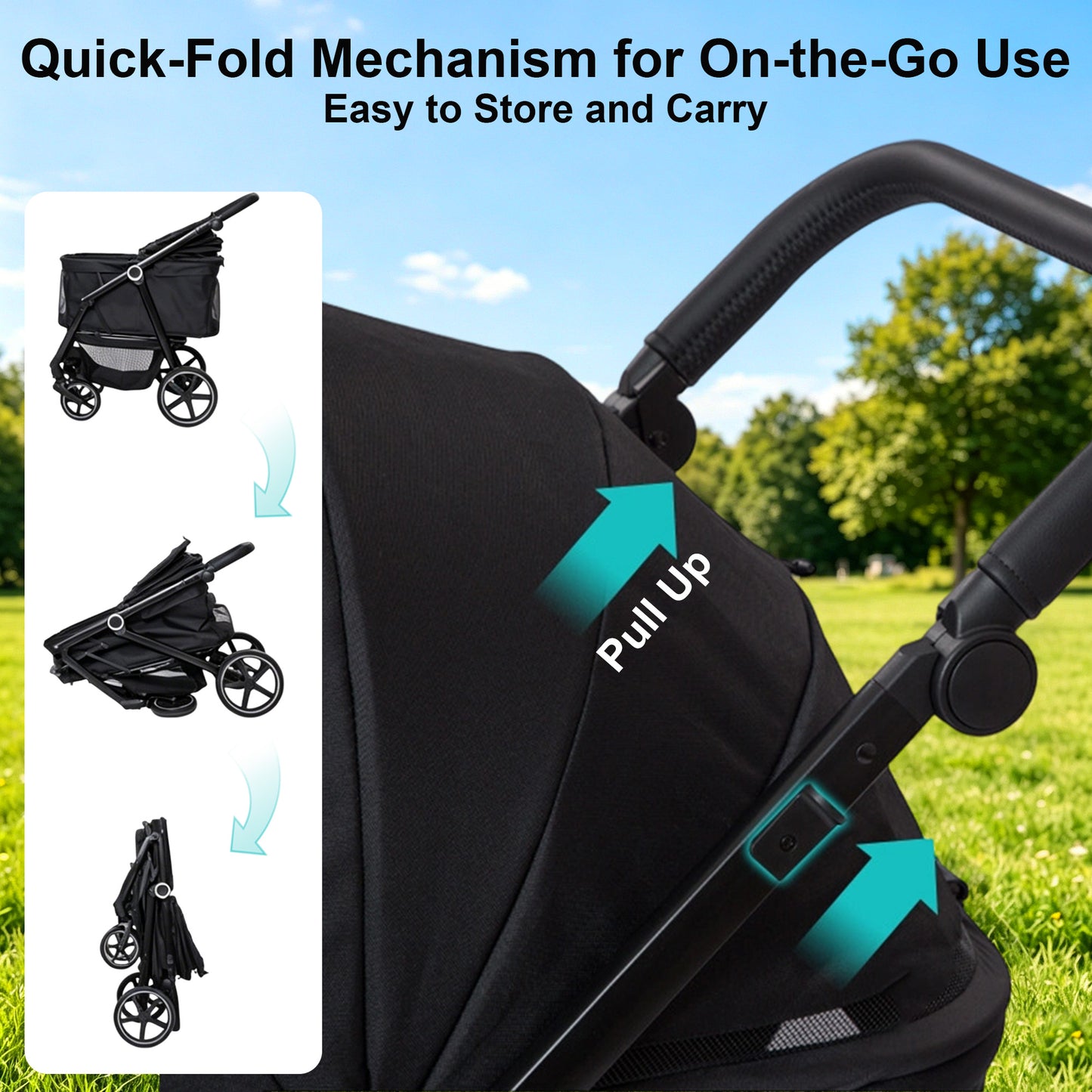 Twinsing 4-Wheel Easy-Fold Dog & Cat Stroller with Adjustable Handle, Storage Basket & Breathable Mesh, Black