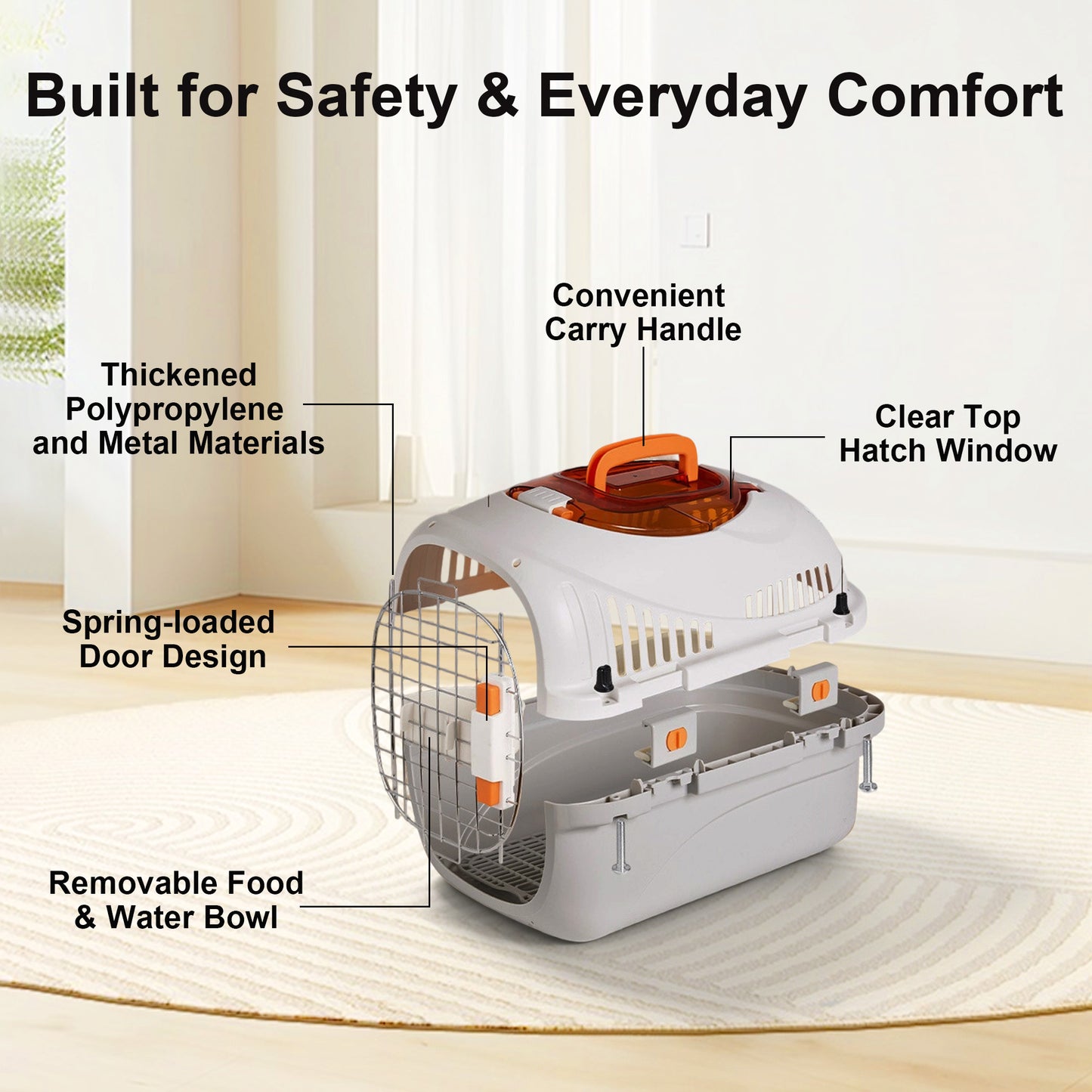 Twinsing Ventilated Design Detachable Carry Handle Bag Dog & Cat Carrier with Metal Doors, Gray, Large