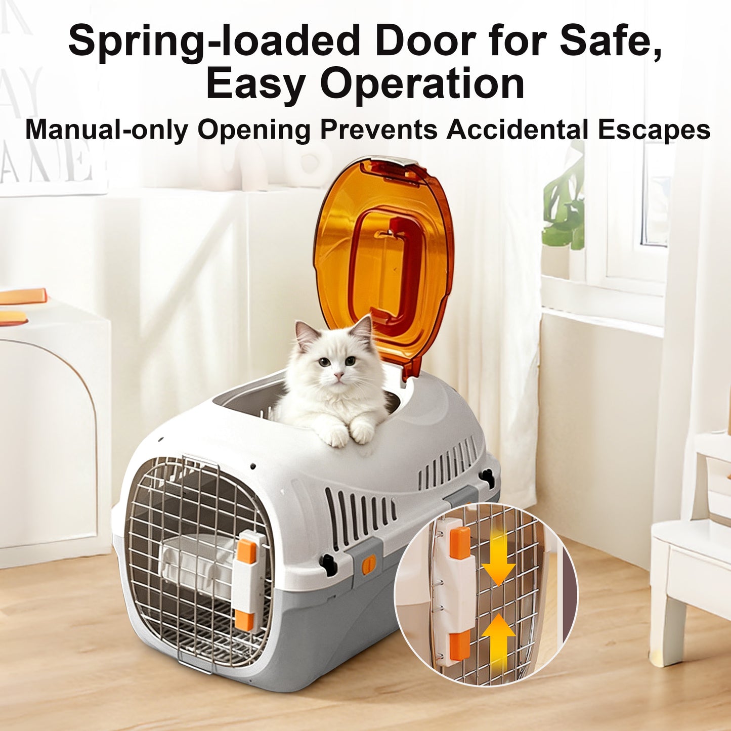 Twinsing Ventilated Design Detachable Carry Handle Bag Dog & Cat Carrier with Metal Doors, Gray, Large