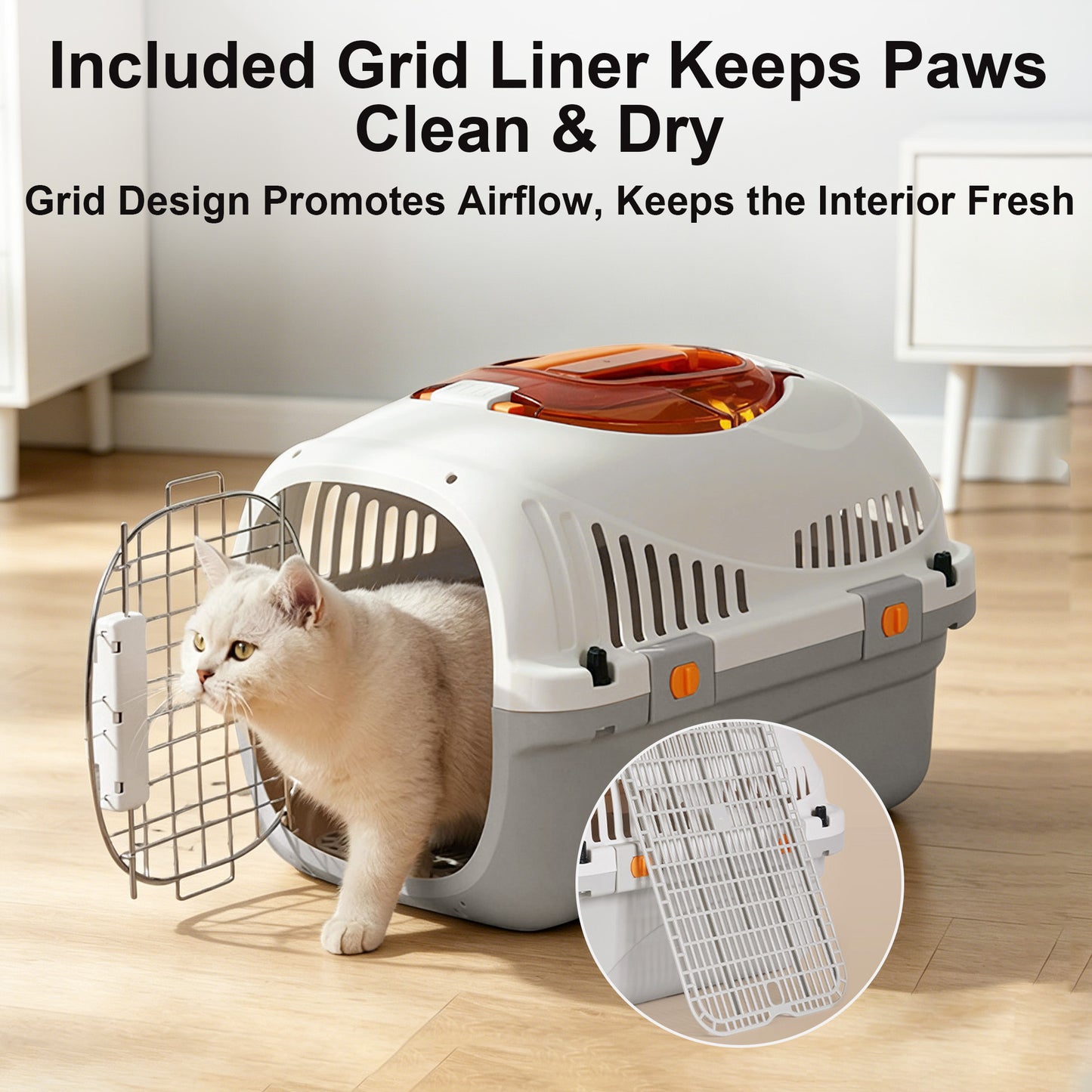 Twinsing Ventilated Design Detachable Carry Handle Bag Dog & Cat Carrier with Metal Doors, Gray, Large