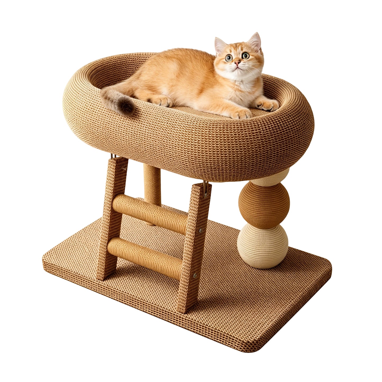 Twinsing Linen Condo Space Saving Climber Cat Tree with Natural Sisal Scratching Posts, Ball & Cooling Mat, Brown