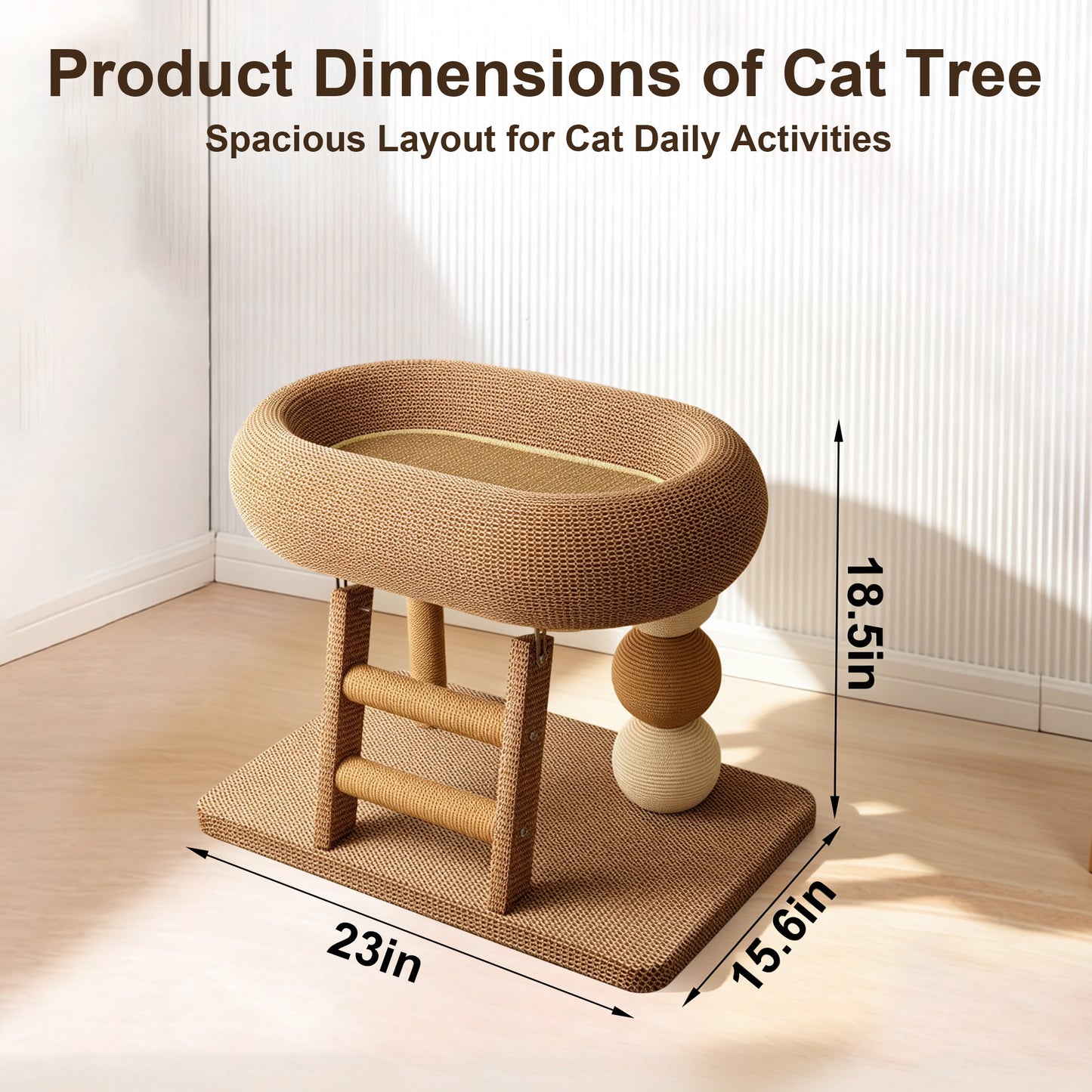 Twinsing Linen Condo Space Saving Climber Cat Tree with Natural Sisal Scratching Posts, Ball & Cooling Mat, Brown