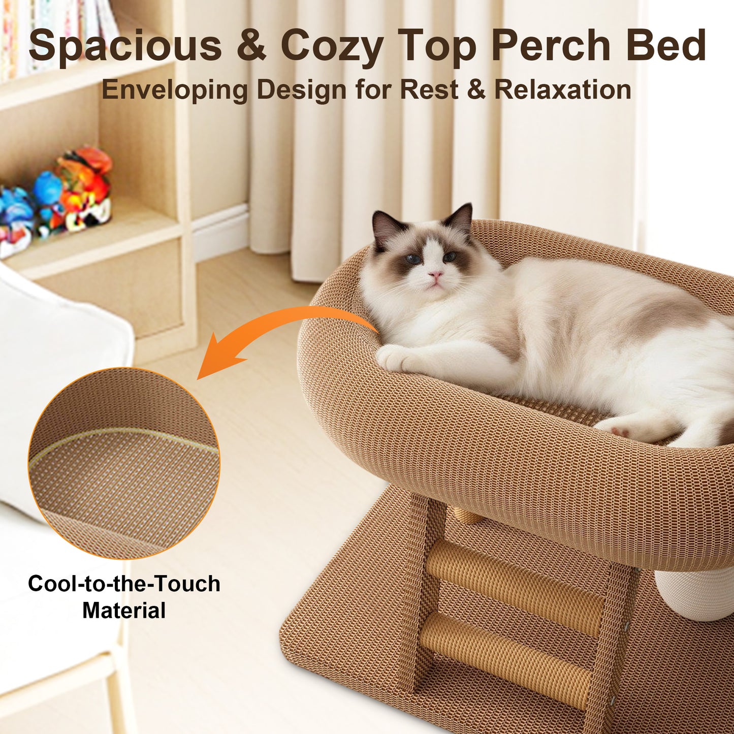 Twinsing Linen Condo Space Saving Climber Cat Tree with Natural Sisal Scratching Posts, Ball & Cooling Mat, Brown