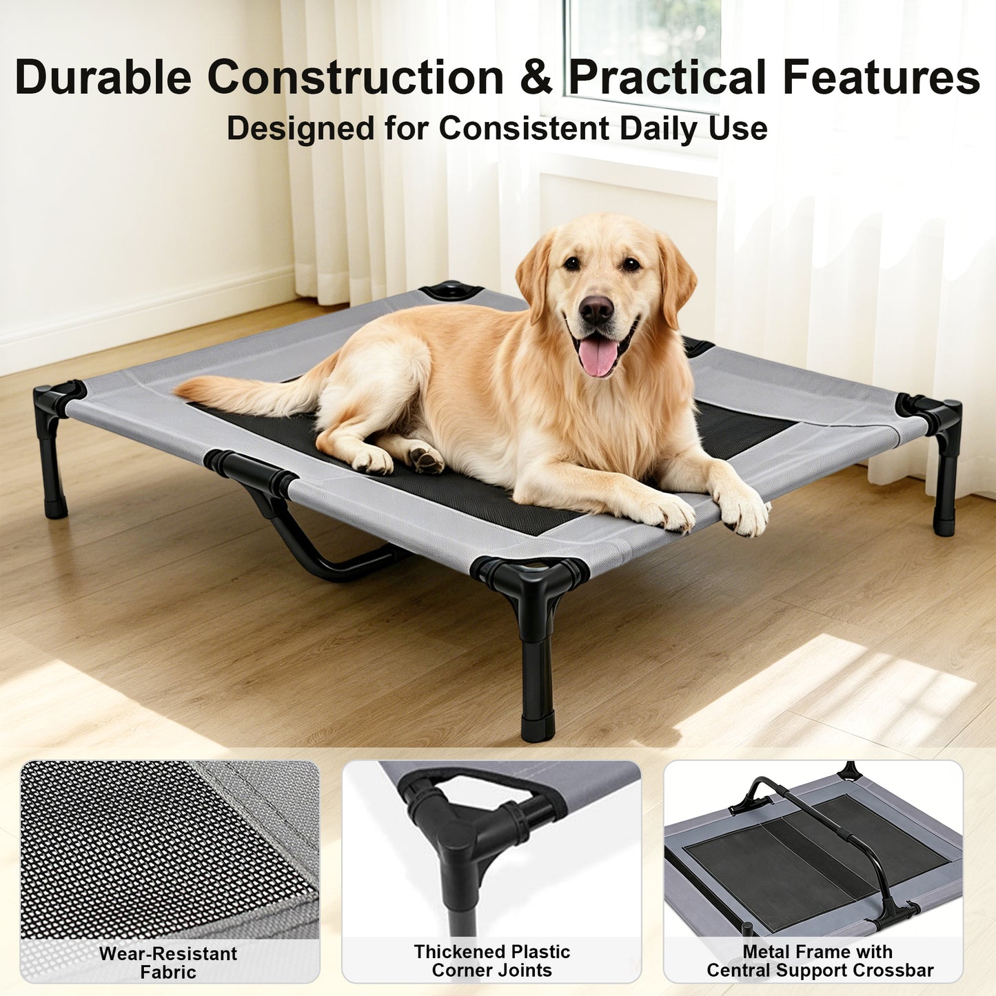 Twinsing Raised Cot Elevated Cooling Dog & Cat Bed with Breathable Mesh & Portable Collapsible Hammock, Grey