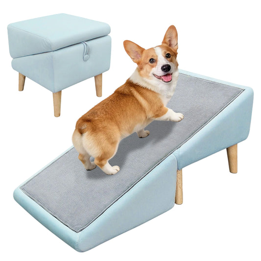 Newget 2-in-1 Stairs & Seat Foldable, Anti-Slip, High-Density Foam, Solid Wood Base for Sofa/Bed Dog & Cat Steps