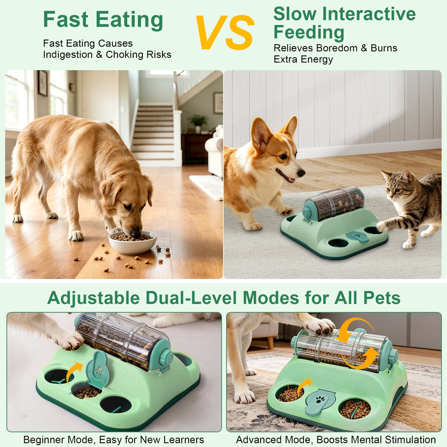 Twinsing Slow Feeding Roller with Flip Covers Interactive Treat Puzzle Dog & Cat Toy, Green