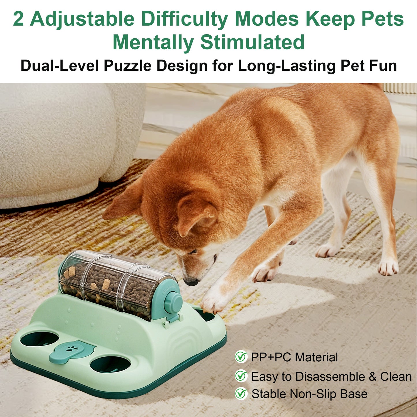 Twinsing Slow Feeding Roller with Flip Covers Interactive Treat Puzzle Dog & Cat Toy, Green