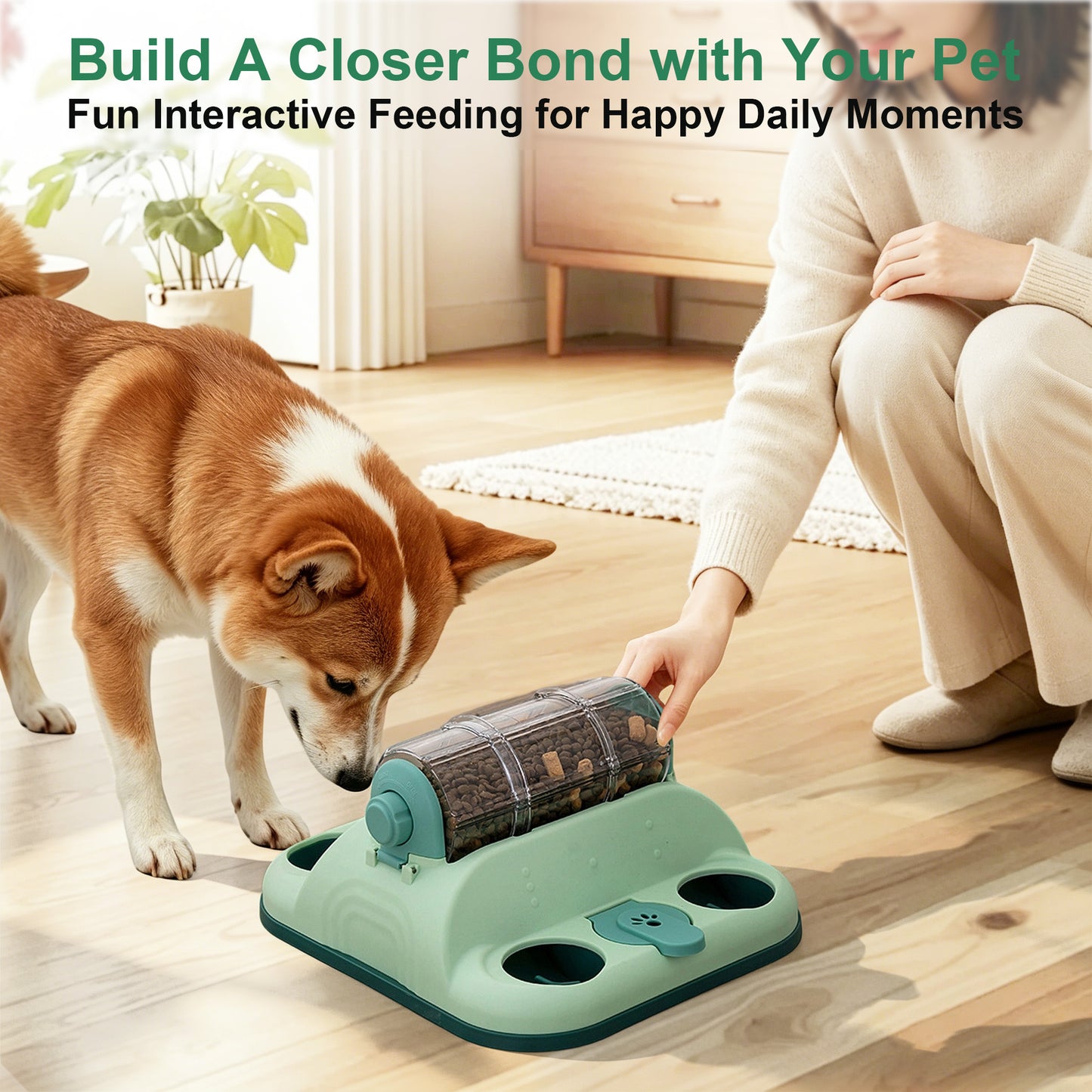 Twinsing Slow Feeding Roller with Flip Covers Interactive Treat Puzzle Dog & Cat Toy, Green
