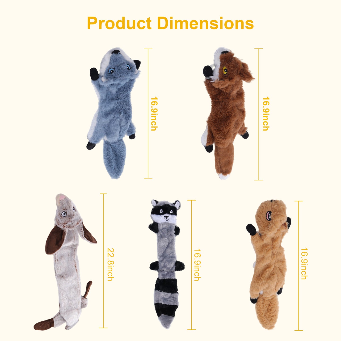 Newget Animal Shaped Interactive Chew Squeaky Plush Dog Toy, 5 count