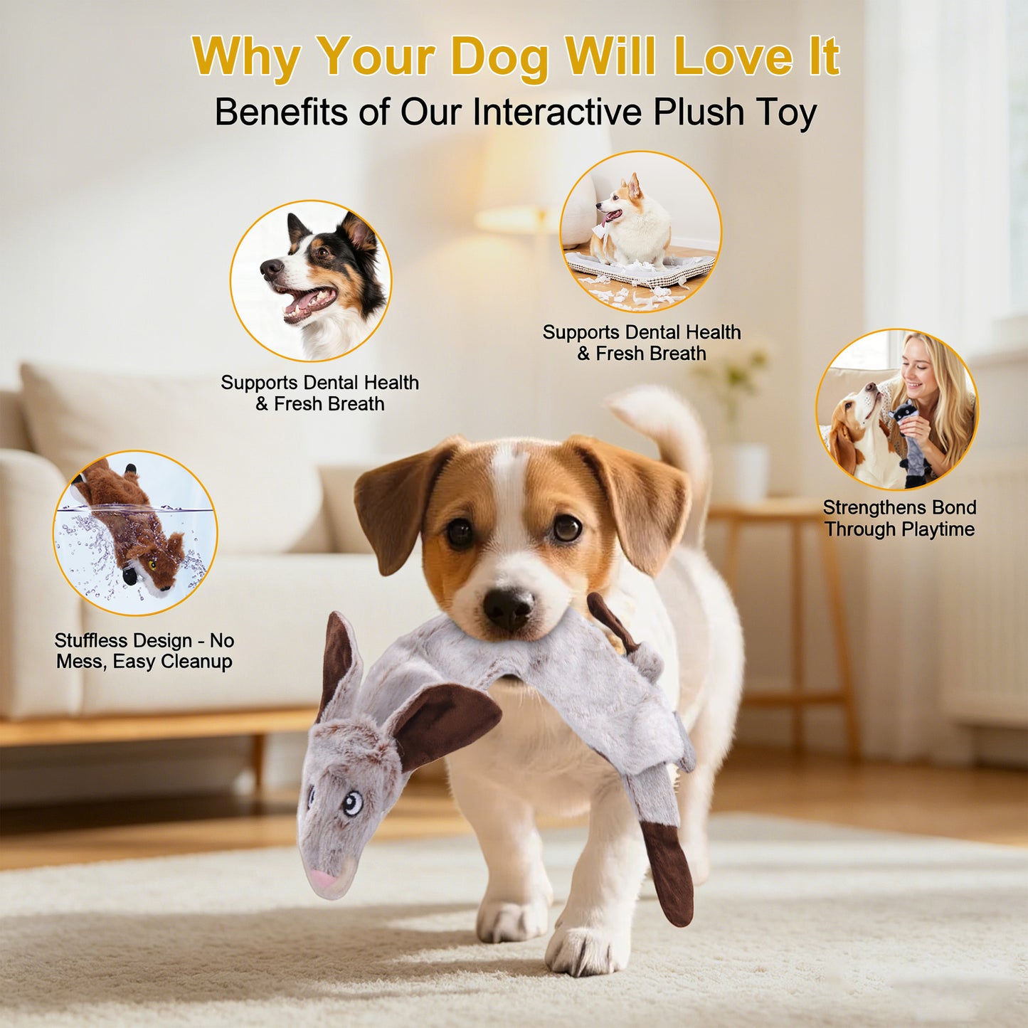 Newget Animal Shaped Interactive Chew Squeaky Plush Dog Toy, 5 count